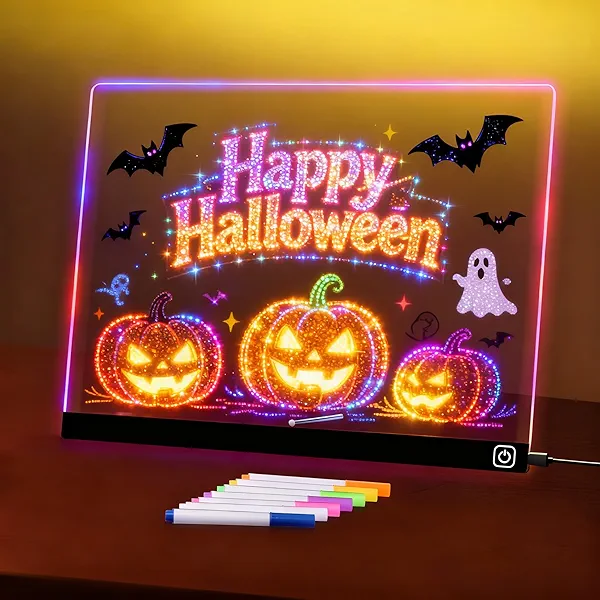 LED Note Board with Colors, 11.8"X9.4" Led Drawing Board Acrylic Dry Erase Board with Light for Kids 7 Colors Message Writing Board Night Light with 7 Markers for Home/Office/School Decor