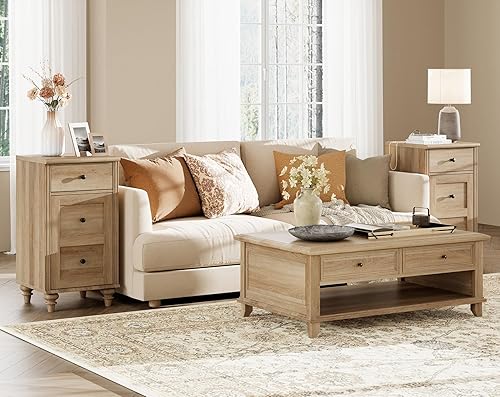 Miniatura 7 de WAMPAT Mesitas de noche con estación de carga, juego de 2 mesas auxiliares con tomas de corriente y puertos USB para sala de estar, mesa auxiliar