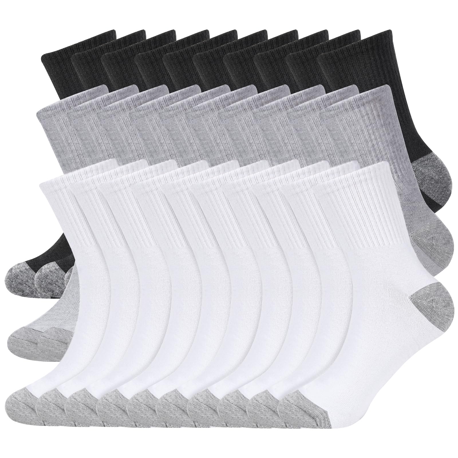 20 pares de calcetines unisex de algodón acolchados que absorben la humedad, cómodos, para entrenamiento, senderismo, deportes y correr