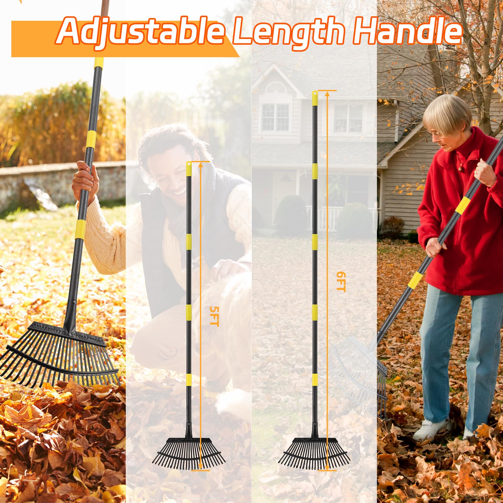Râteau à Feuilles de 200 cm (79 po) - 25 Dents métalliques - Manche Long réglable de 45 cm (18 po) de Large - Robuste - Idéal pour pelouses, Jardins, arbustes et Plates-Bandes