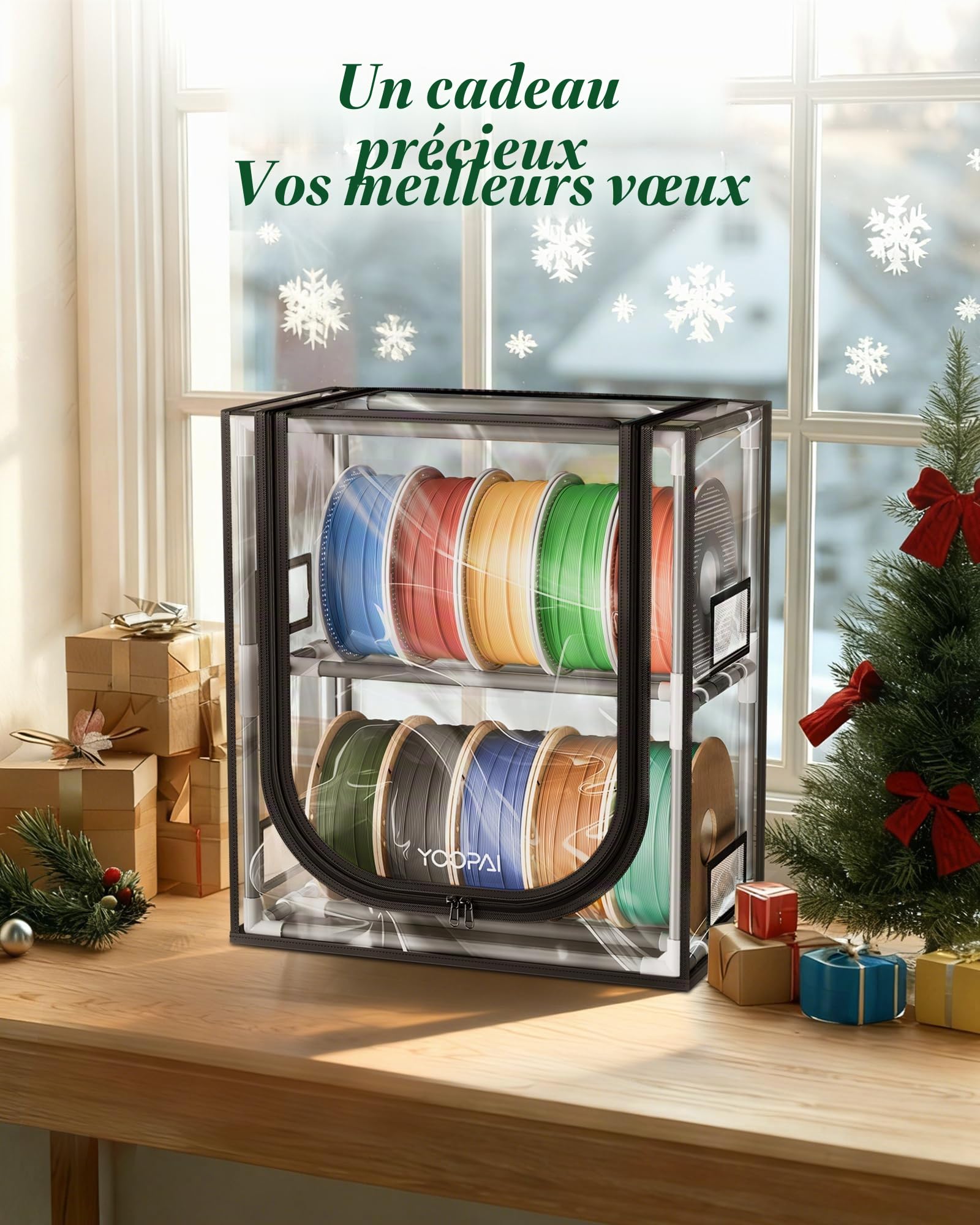 YOOPAI Boîte de rangement pour filament d'imprimante 3D avec déshydratants – Étagère de rangement en métal à 2 niveaux avec couvercle transformateur, peut contenir jusqu'à 10 rouleaux de filaments