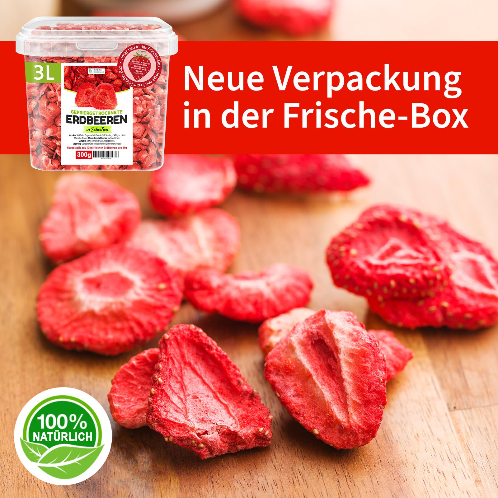 Detox Organica GEFRIERGETROCKNETE ERDBEEREN 300g, 100% Trockenfrüchte | Früchte in Scheiben natürlich und ohne Zusatz von Zucker oder Zusatzstoffen, Erdbeerchips freeze dried strawberries (300g)