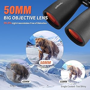 12x50 HD Binoculars for Adults, High Powered with Upgraded Phone Adapter, Clear Low Light Vision, IPX7 Waterproof & Lightweight for Bird Watching, Hunting, Outdoor Travel