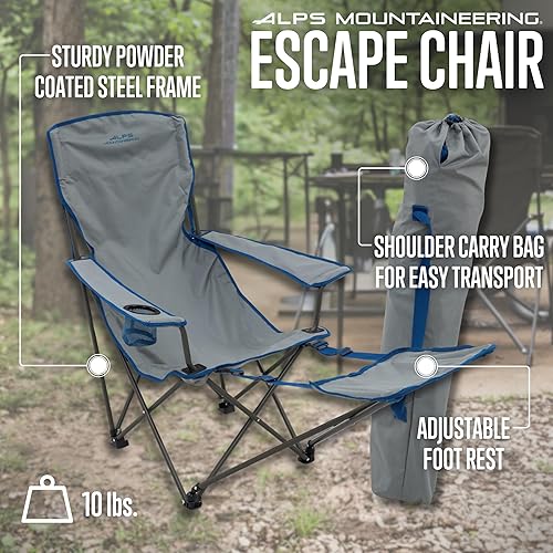 Miniatura 3 de ALPS Mountaineering Sillas de camping Escape Lounge para adultos con reposapiés y reposabrazos ajustables, marco de acero resistente, diseño