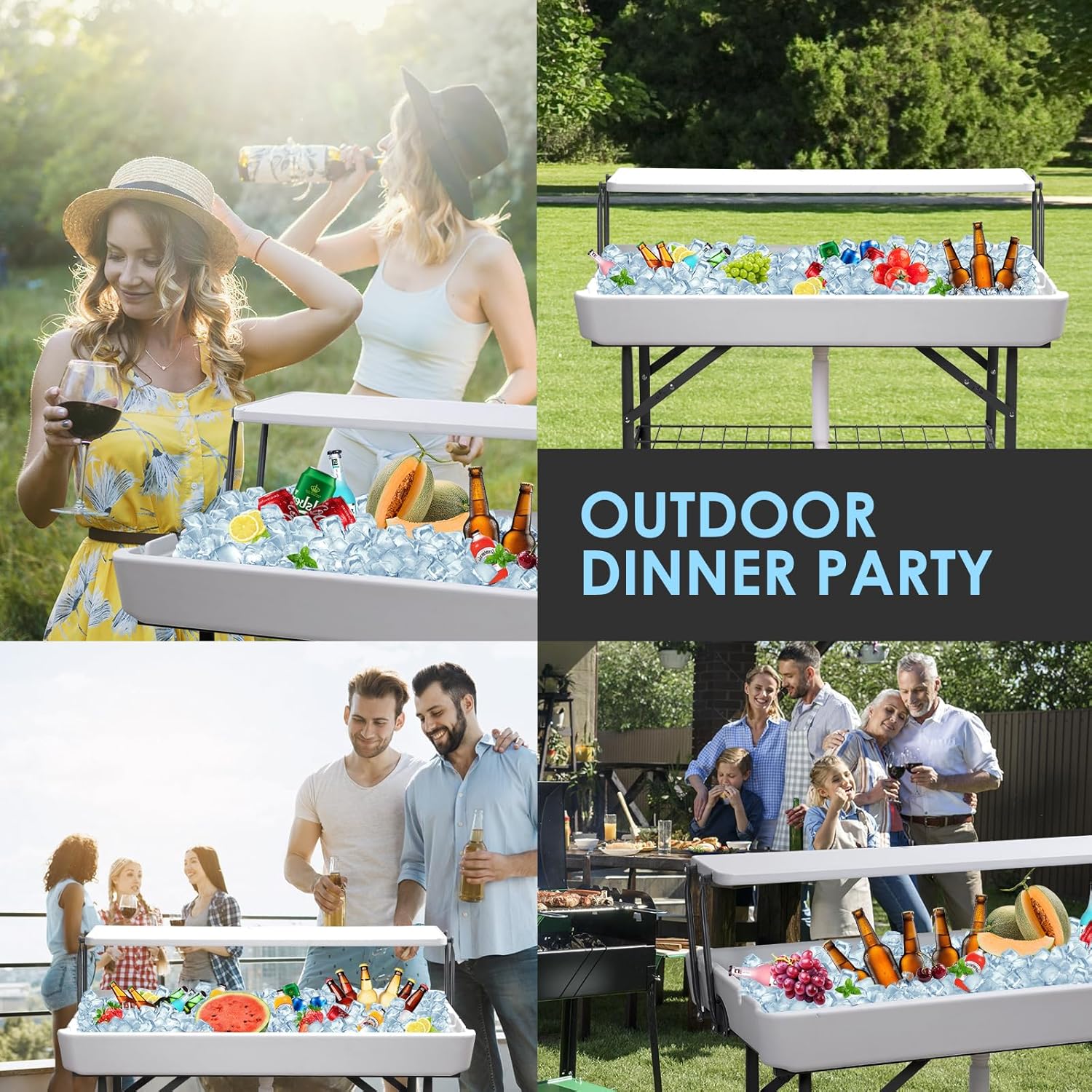 CDEN 4 ft ice Cooler Table, Outdoor Folding ice Table, Portable Cooler Table, ice Table, with Sink and Drain, with Removable Skirt (White)
