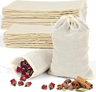 30 pcs Muslin Spice Sachet Bags for Cooking Soup: Reusable Cotton Tea Bag | 200-mesh 15 Pcs 3x4in & 15 Pcs 4x6in Drawstring Empty Bags For Tea Lovers & Home Cooks Strain Cooking Spice Loose Leaf Tea