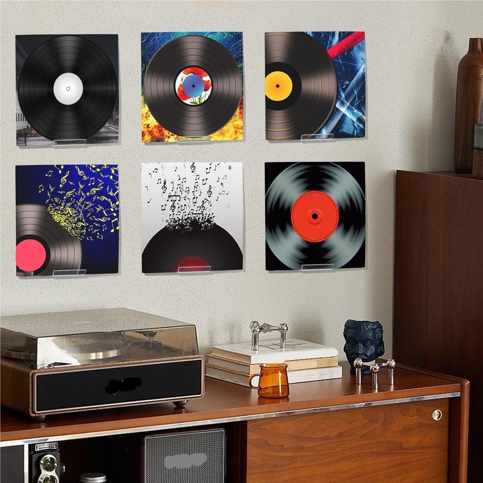 Espositori per dischi in vinile, confezione da 6 supporti da parete in acrilico per LP, nizer per dischi in vinile, soluzione perfetta per la decorazione della casa