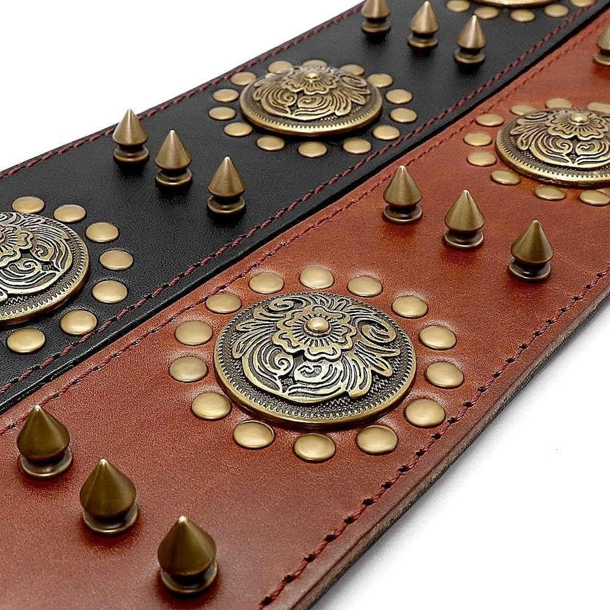 Hundehalsband aus Leder, Cooles, mit Spikes besetztes Hundehalsband, verstellbar für mittelgroße und große Hunde, L/XL, Schwarz, L