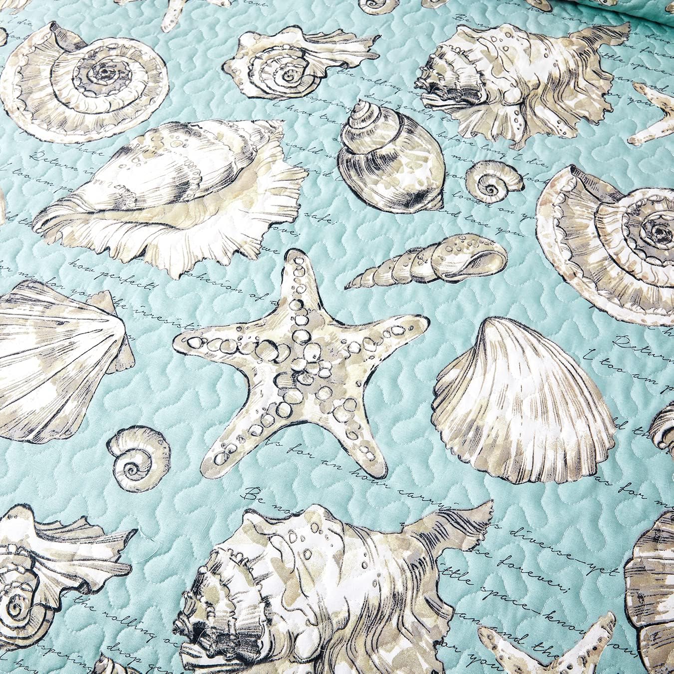 Junsey Beach Quilts Set Full/Queen Size Ocean Theme Bedspreads,3Pcs Seashell Conch Starfish Coverlet Set Lightweight Reversible Bedding with Pillow Shams,Blue : Home & Kitchen
