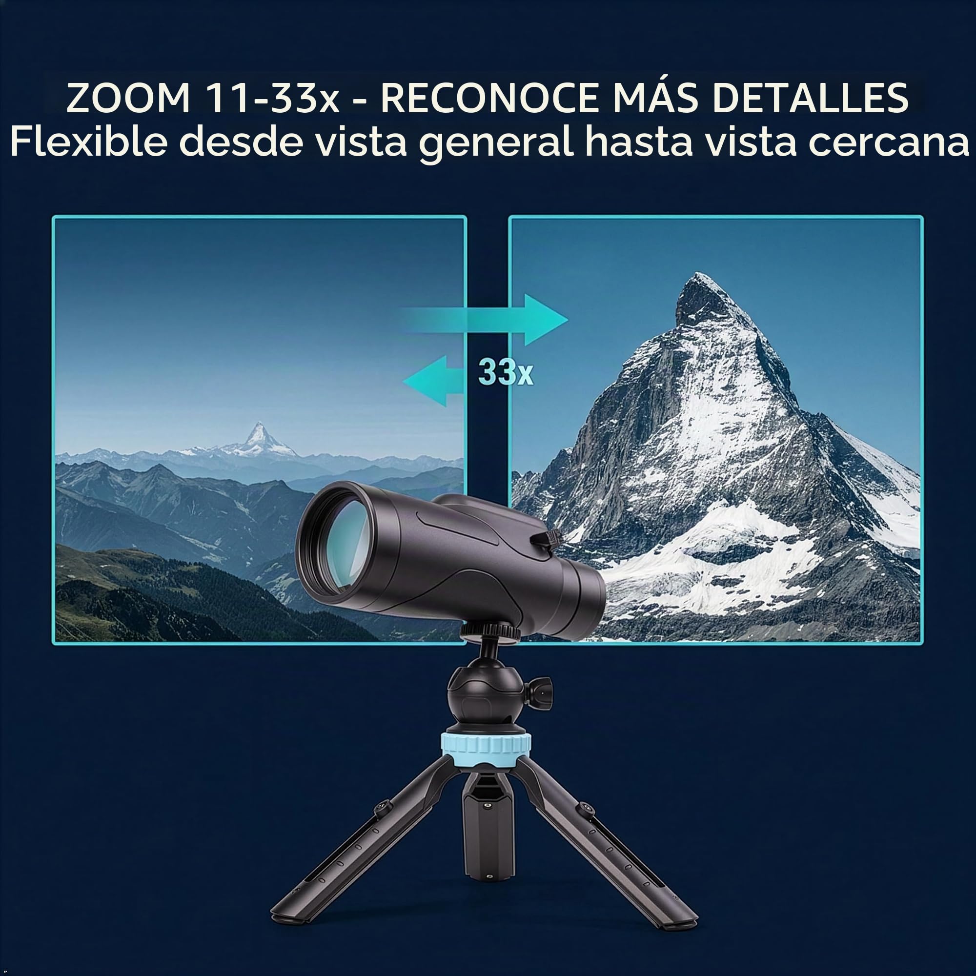 Optus Monocular Zoom 11 a 33x56 con Trípode de Mesa Impermeable IPX7
