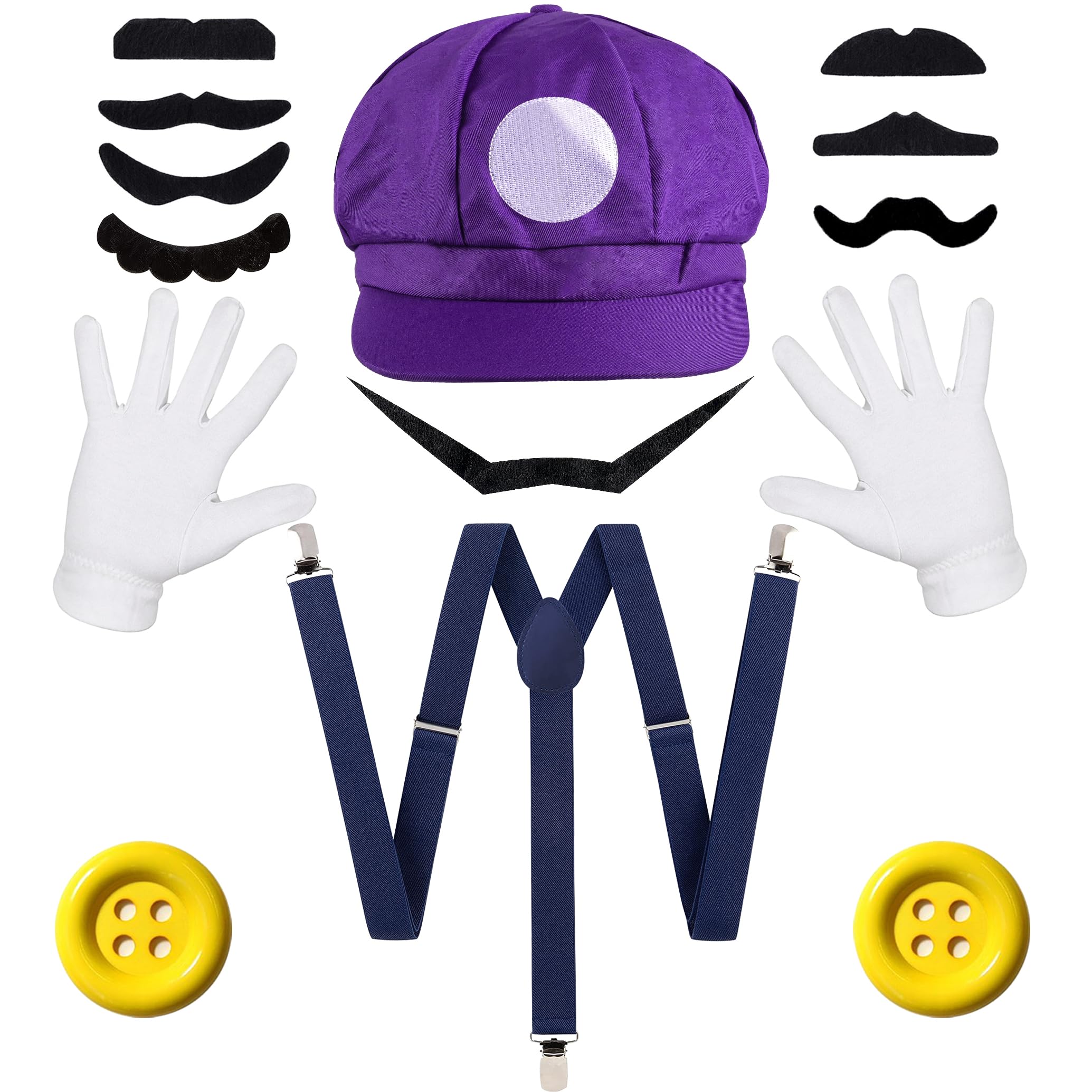 iZoeL Rotes und Grünes Brothers Kostüm Accessories, lila Bros Mütze Hut Schnurrbart Handschuhe Knöpfe Hosenträger Herren Damen Faschingkostüme Karneval Halloween Cosplay Mottoparty Kostüm