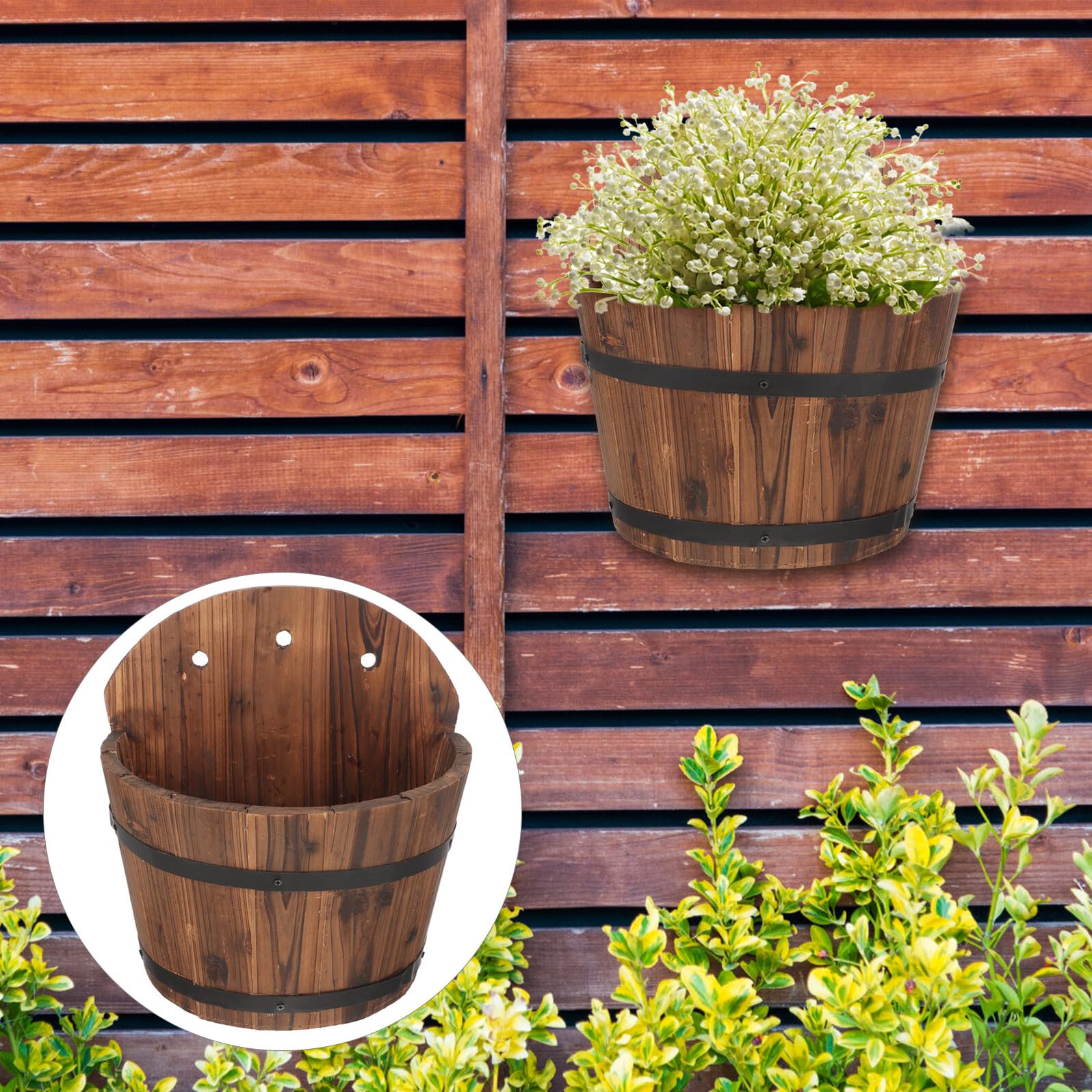 Hängender Blumenampel Blumentopf aus Holz, dekorativer Wand-Blumentopf für Balkon und Garten, rustikaler Pflanzenkübel mit natürlichem Landhausstil, Installieren, langlebig und praktisch