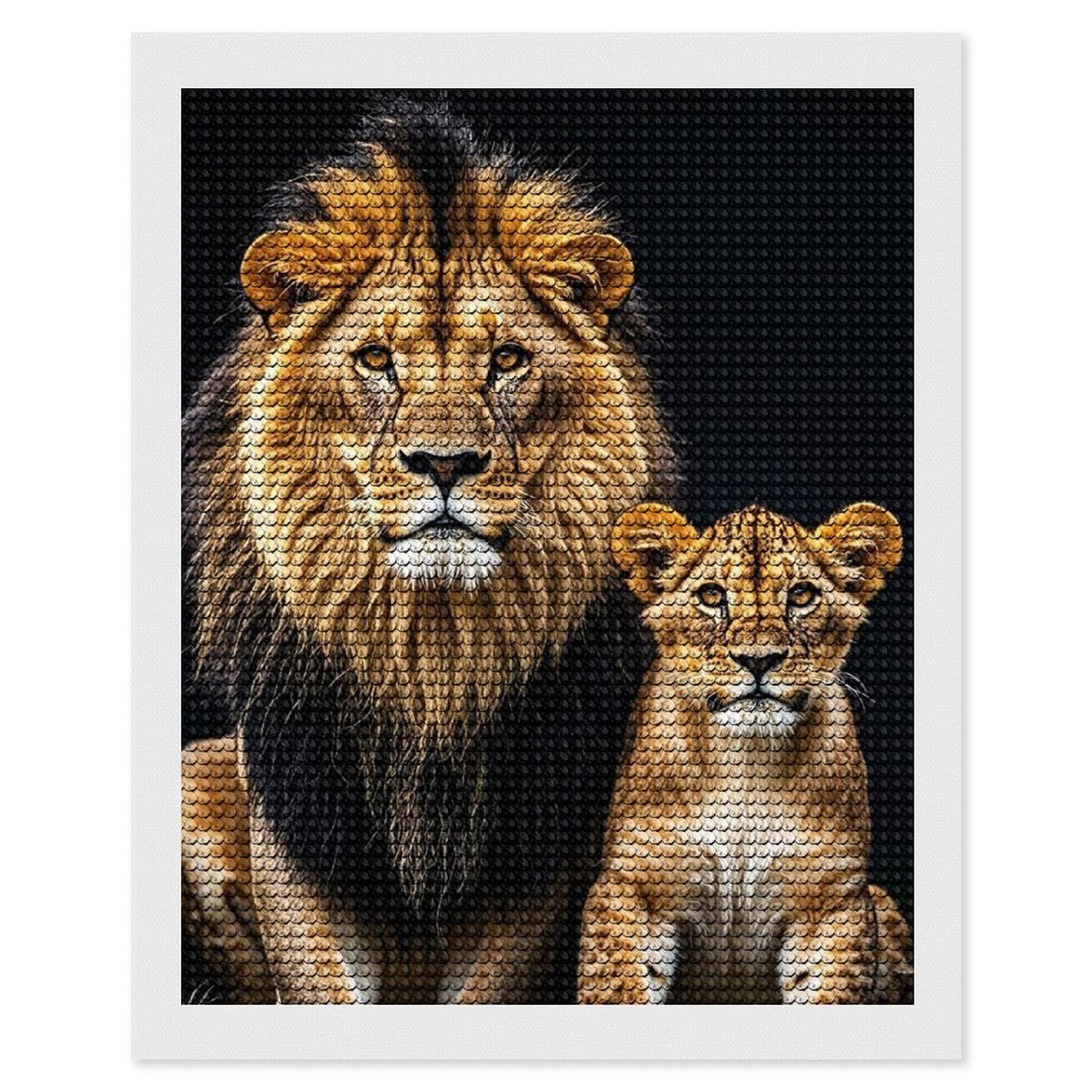 FodPand Gentle Lions Diamond Painting Kits for Adults Beginners 16x20 Full Drill Diamond Art with DIY Tools Round 5d Diamonds Dots Crafts Gem Art Paint by Diamonds for Home Wall Decor Relaxing Gift