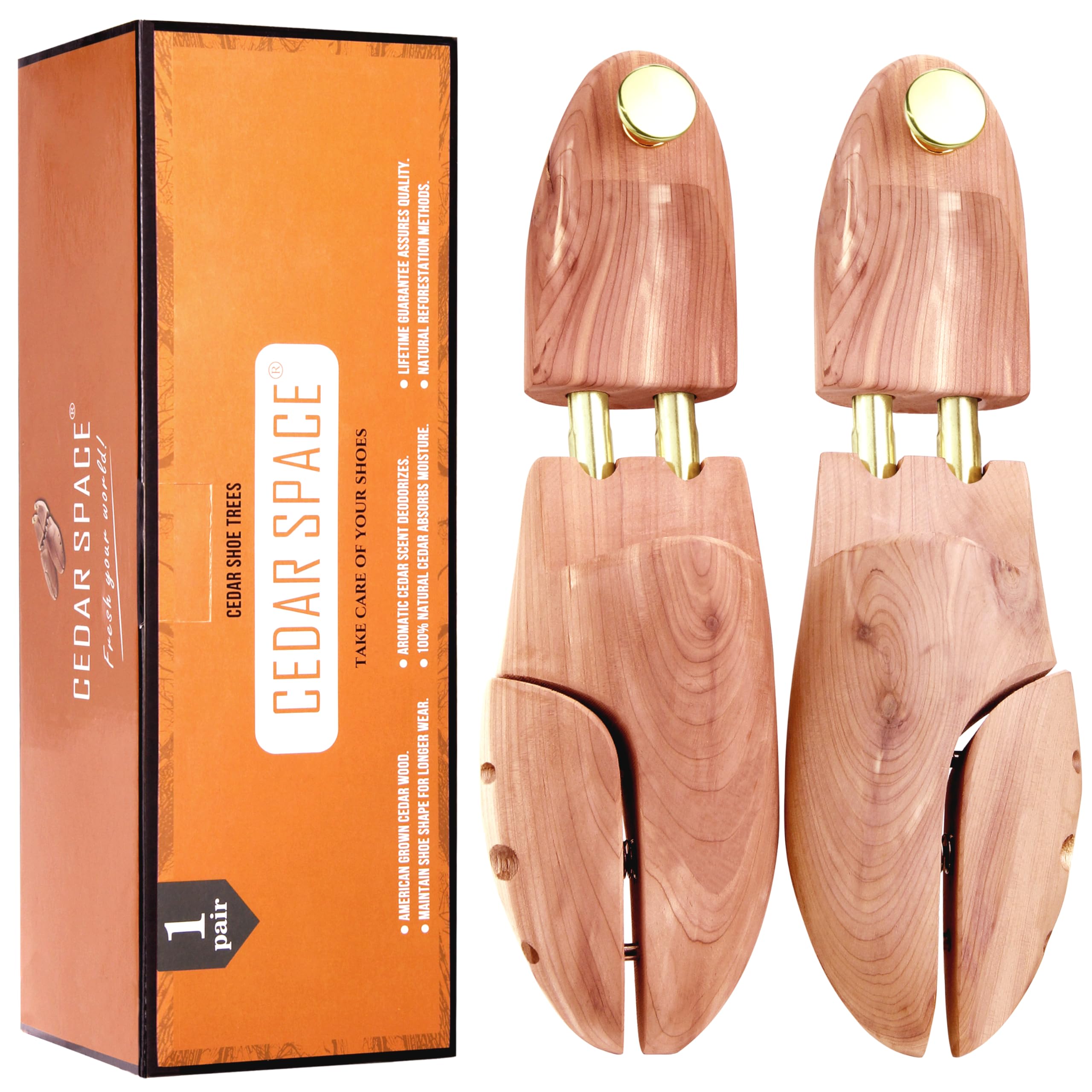 Cedar Space Cedar Shoe Trees for Men, 7.5-14 Sizes Cedar Shoe Trees, 2 Pairs Wooden Shoe Stretcher Tree