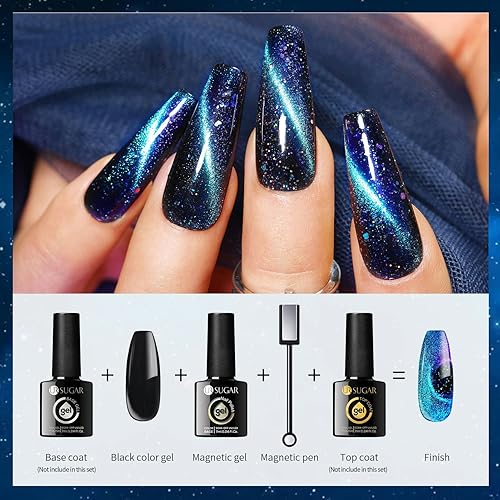 Miniatura 9 de UR SUGAR Juego de esmaltes de uñas de gel con purpurina, 6 colores con purpurina 9D para gato, magnético, negro, kit de esmalte de gel que cambia de