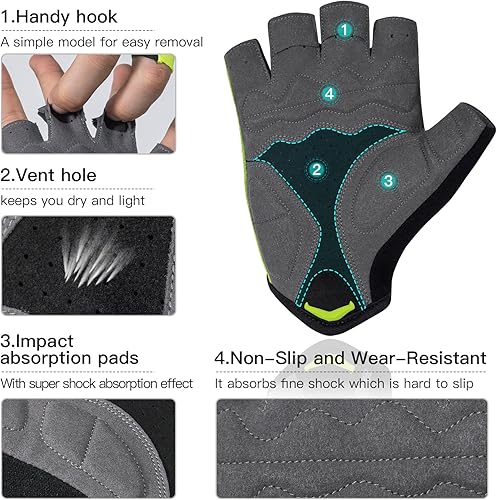 Miniatura 3 de Santic Guantes de ciclismo para adultos, guantes de ciclismo de medio dedo con almohadilla antideslizante que absorbe los golpes, guantes de