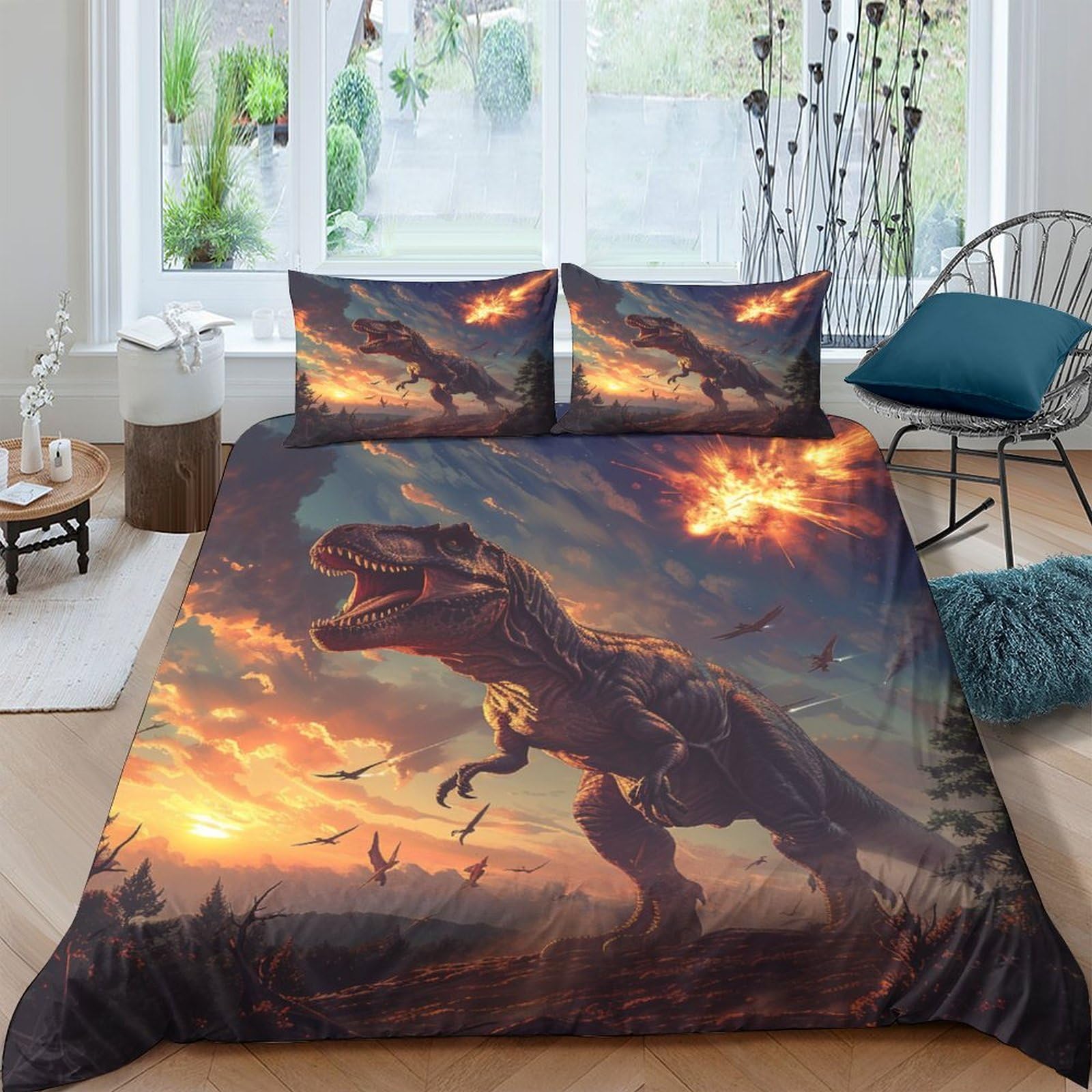 NRAOPEVVD Dinosaur Duvet Cover Sets 3 PCS Hotel Quality Quilt Cover Bedding Sets Bed Covers with Pillowcases with Zipper Closure Breathable Stylish Comforter Double（200x200cm）