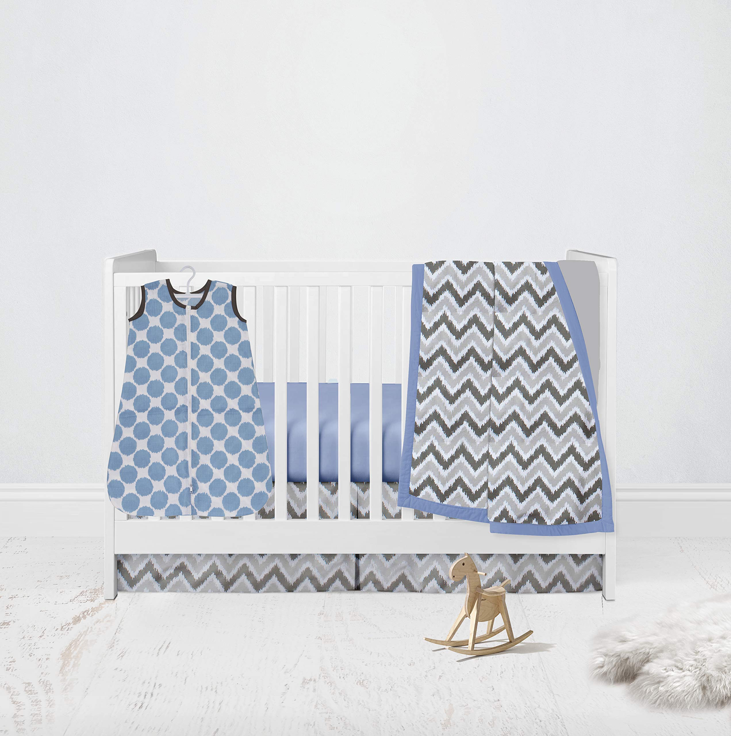 Bacati - Ikat Dots Zebra Blue Grey Boys 4 pc Crib Set with Muslin Wearable Blanket