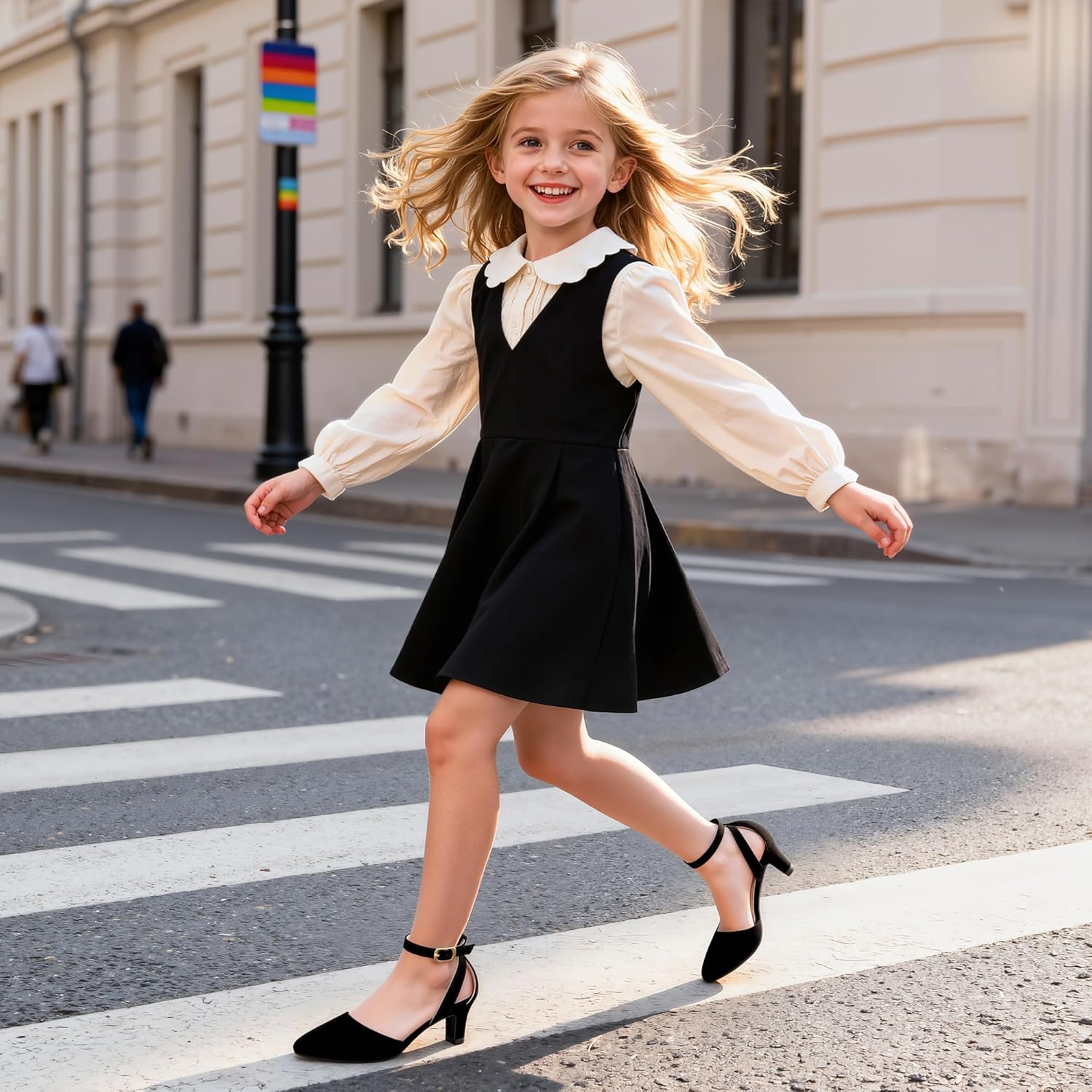 Girls Dress Shoes Girls High Heel Sparkly Flower Girl Shoes Closed Toe Ankle Strap Princess Girl Pump for Little Big Kids Formal Wedding Party Birthday - Image 3