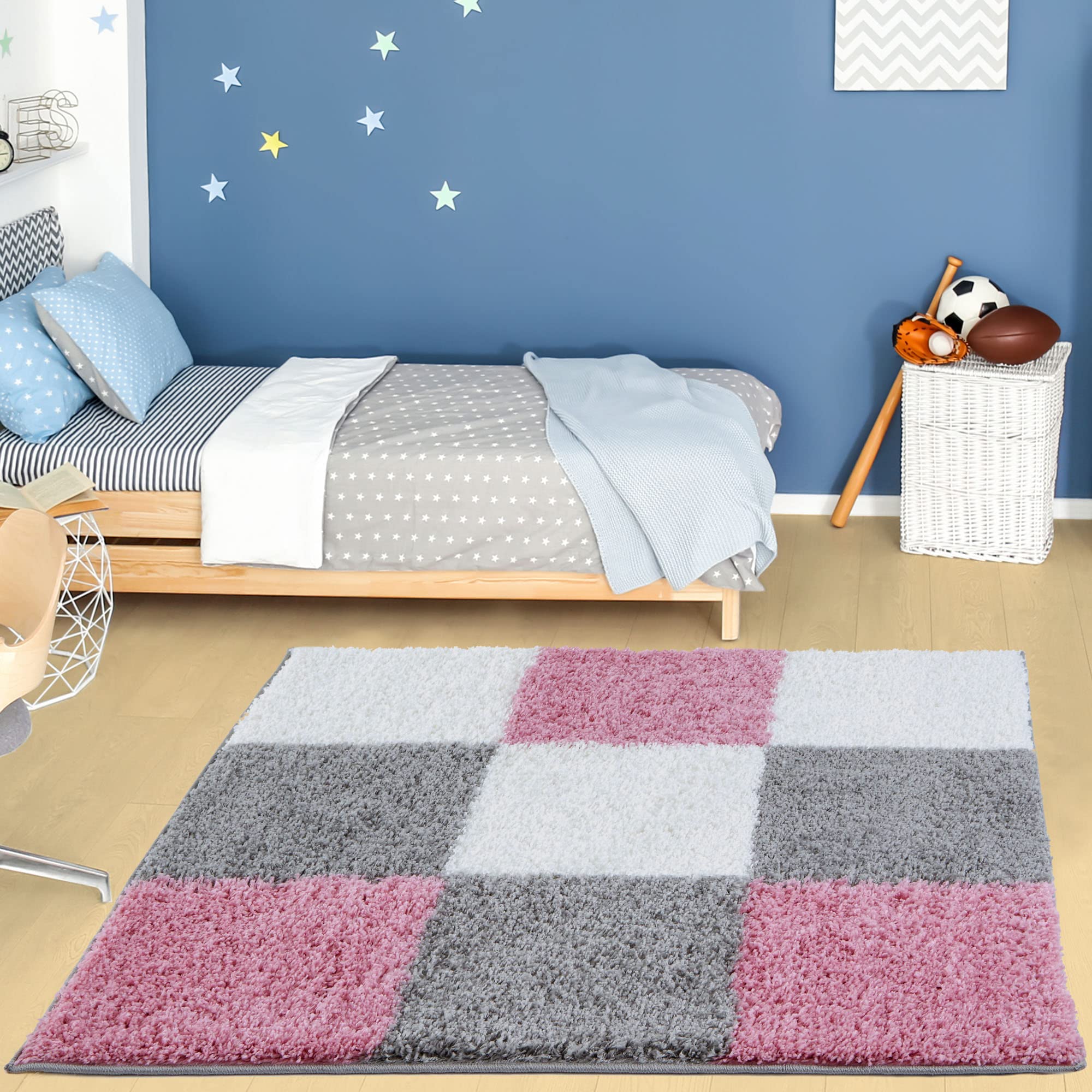 THE RUGS Shaggy Rug - Geometric Design - Pink - 120 cm x 120 cm