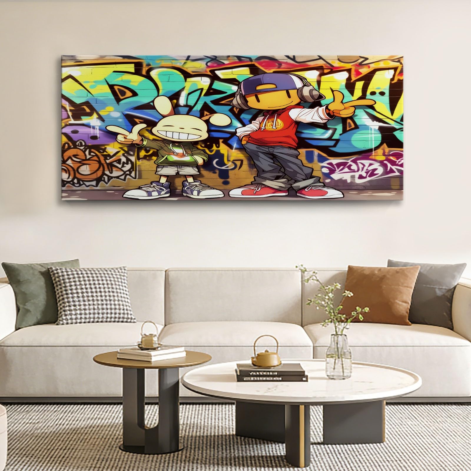 Graffiti Mural de pared para salón, 140 x 70 cm, dibujos animados, abstractos, videojuegos, lienzo, decoración de pared, estético, dormitorio, baño, oficina, comedor, pasillo, cocina, habitación