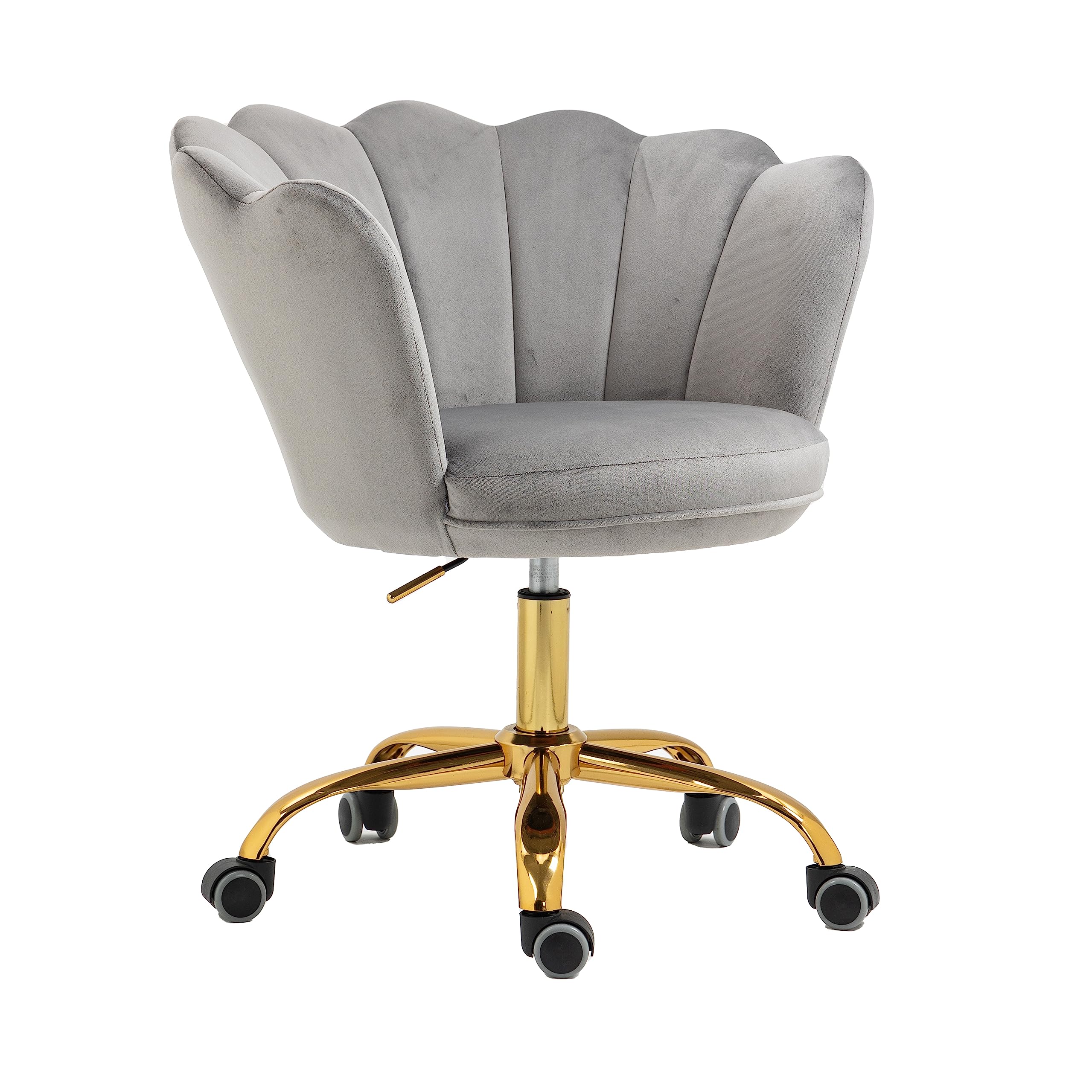ZOBIDO Comfy Home Office Task Chair with Wheels, Cute Modern Upholstered Velvet Seashell Back Adjustable Swivel Vanity Desk Chair, for Women, for Girls, Living Room, Bedroom (Grey)