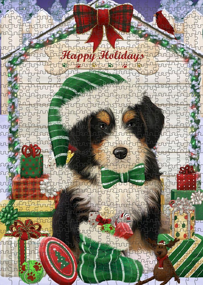 Christmas House with Presents Bernedoodle Dog Jigsaw Puzzle for Adults - Animal Printed Interlocking Puzzle Game Artwork - Gift for Dog Lover's -1000 Pcs 29.5"x19.7", PZLE52597
