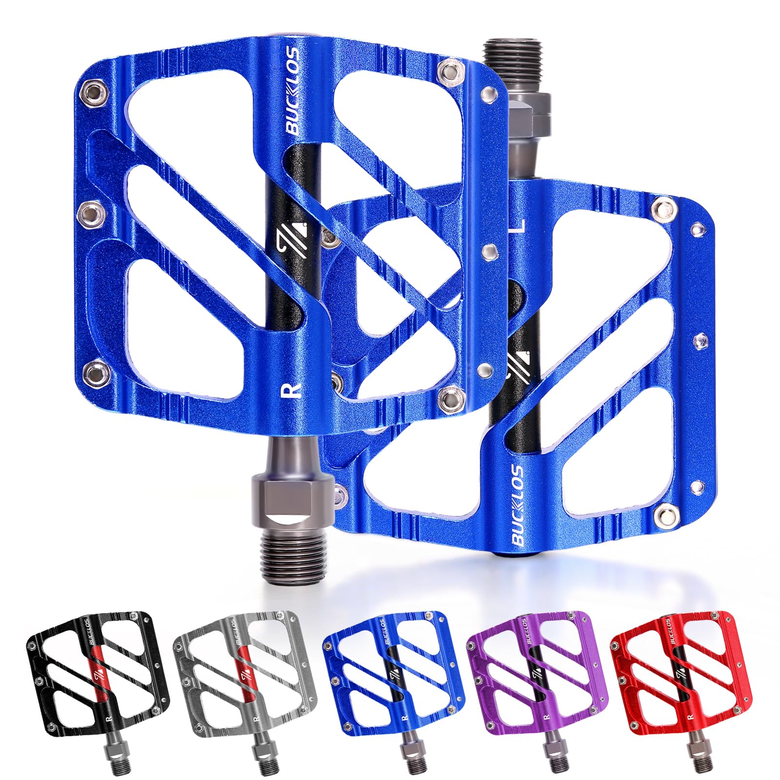 AEYINO MTB Flat Pedals Mountain Bike Pedals, 3 Bearings CNC Adult Road Bike Pedals, Wide Bicycle Platform Aluminum Alloy Non-Slip Pedal for Gravel Bike/MTB/BMX 9/16"(Black/Purple/Red/Titanium/Blue)