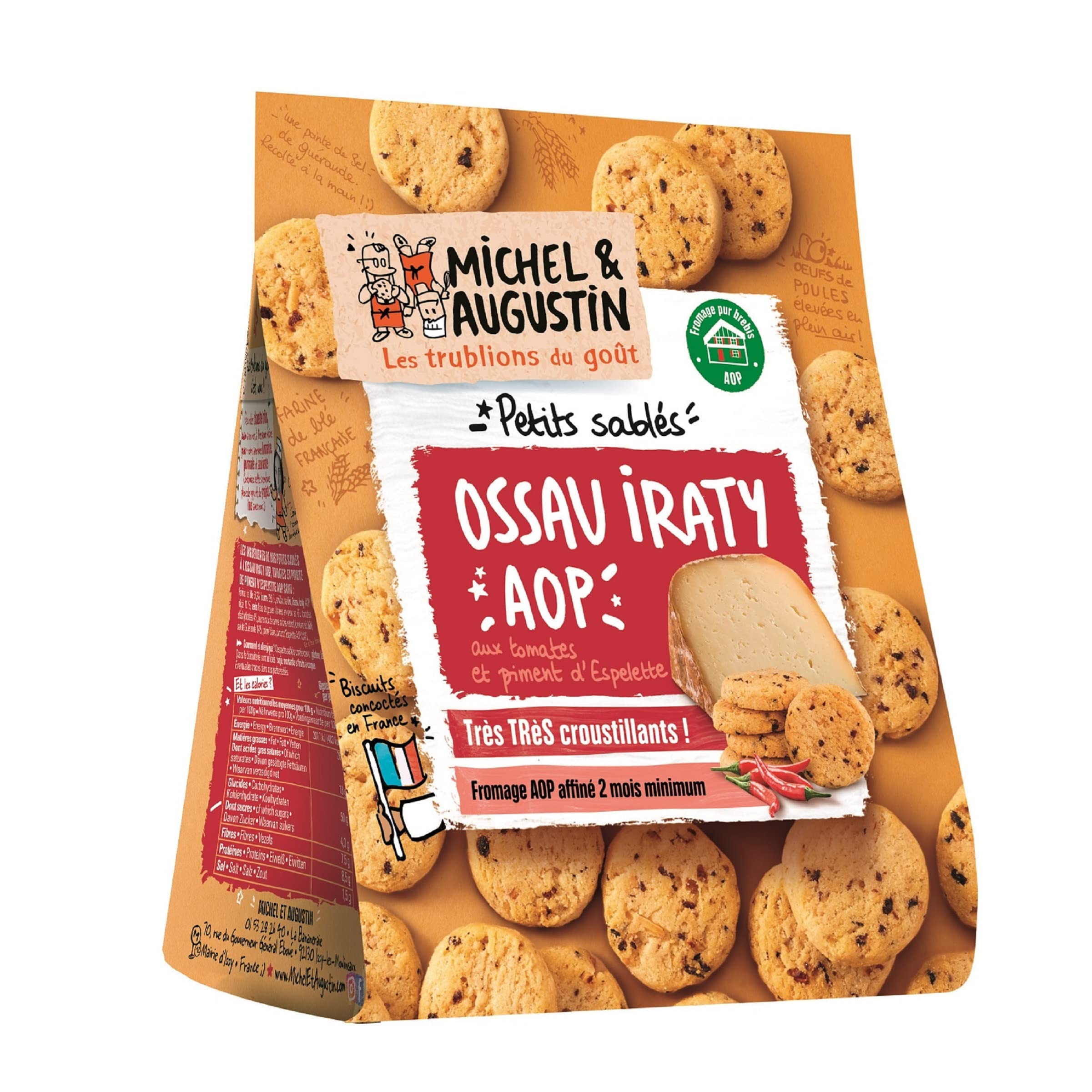 Michel et Augustin Ossau Iraty - Galletas para aperitivos con queso de oveja, 100 g, 12 bolsas