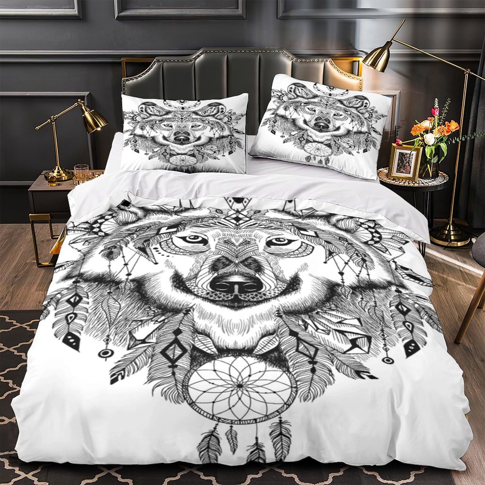 Housse de couette loup debout 3D lit double 200x200 parure microfibre