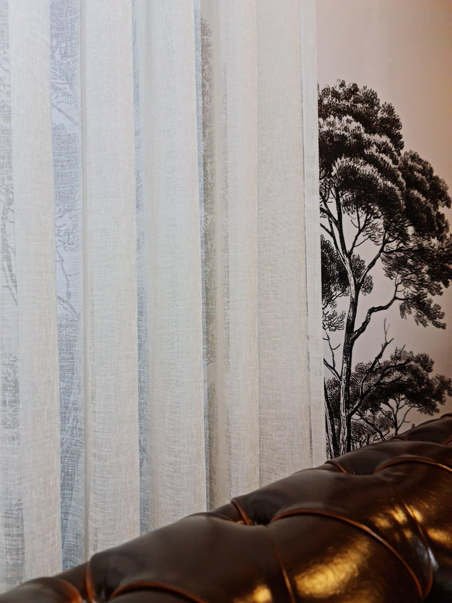 GARDINESTAN JUNG CFO GmbH Rideaux blancs aspect lin semi-transparent avec galon fronceur et bande de plomb pour salon et chambre à coucher (210 x 200 cm (H x l)