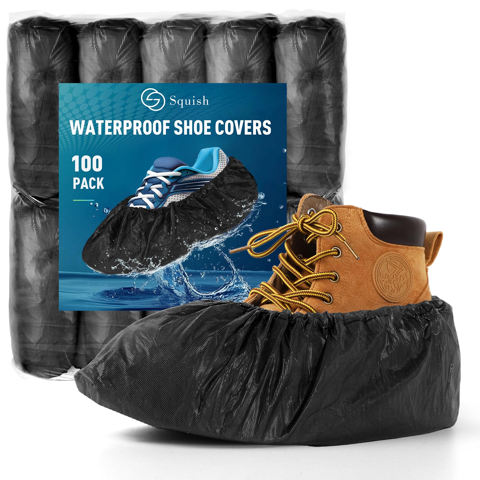 squish Shoe Covers Disposable Non-Slip, 100 Pack 6g Thick Booties Cover, Waterproof Slip Resistant Disposable Shoe Covers Durable Protector Covers for