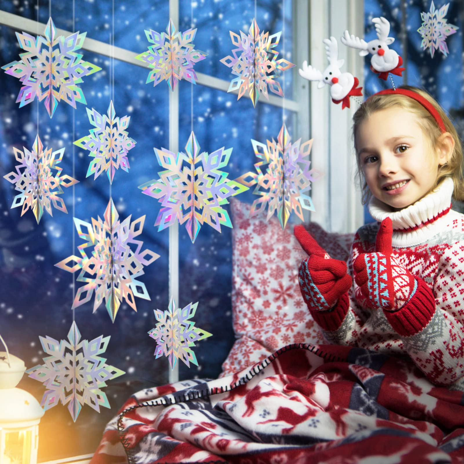 GuassLee Lot de 30 flocons de neige à suspendre en papier irisé 3D - Guirlande de flocons de neige pour l'hiver - Décoration de fête d'anniversaire
