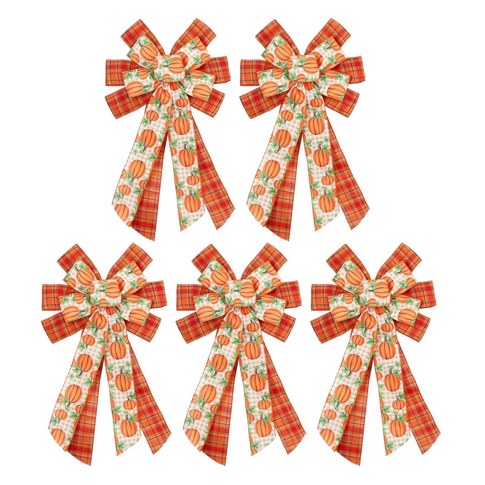Kalttoy Festival Checkered Bowknot Pumpkin Wreath Pumpkin and Checkered Bowknot Wreath for Thanksgiving Holiday Decoration Ornament