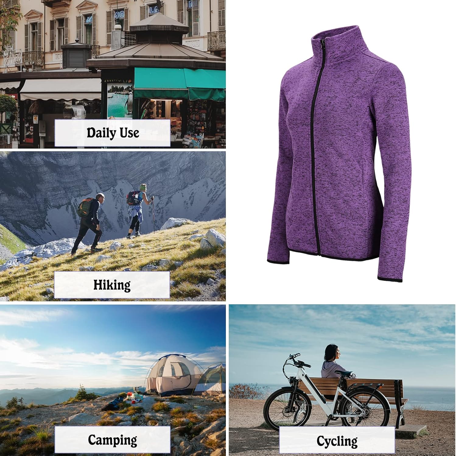 Dolcevida Women's Long Sleeve Sweater Fleece Zip Up Speckled Jacket with Pockets - Image 6