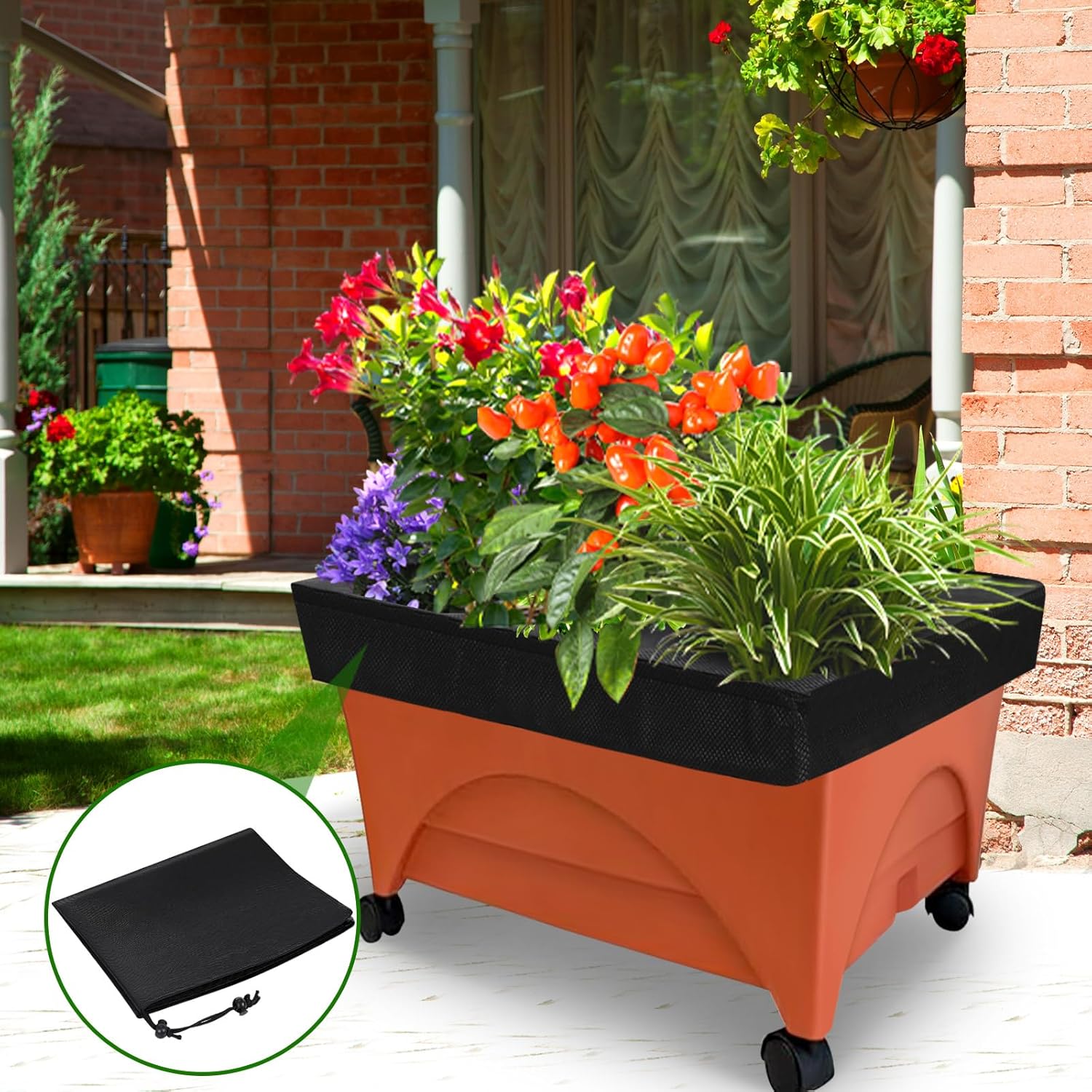 6 Pack City Pickers Replacement Mulch Cover 20" x 24" Black Planter Box Cover with Drawstring and Gardening Gloves for Garden Mulch to Protect Flower Vegetable