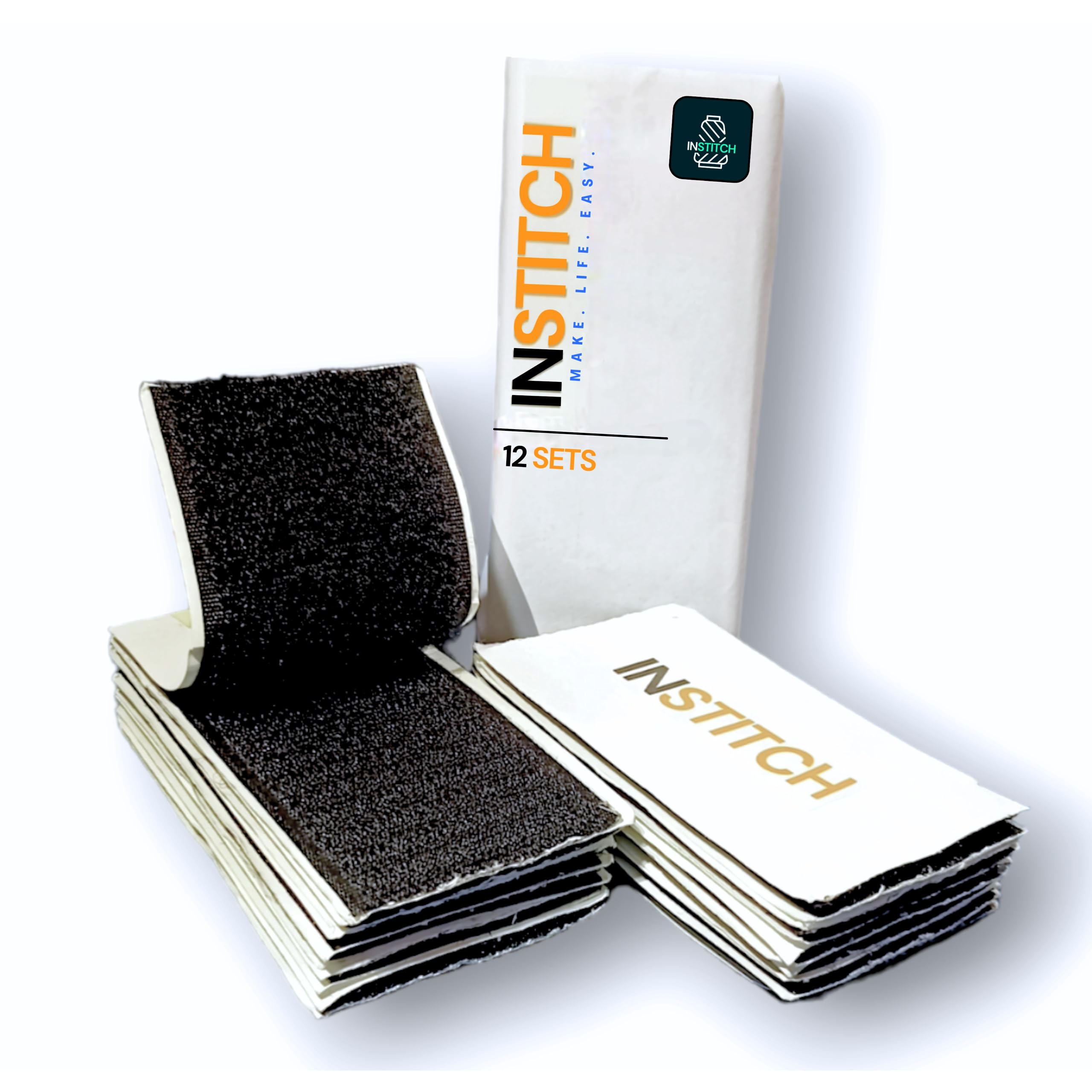 INSTITCH Self Adhesive Hook & Loop Tape - 2 Inch x 4 Inch - Strong Adhesive On Back - Pack of 12 Sets - Perfect for Home and Office Use (Black) (B0C31HPQ4Y) Amazon Price History, Amazon Price Tracker