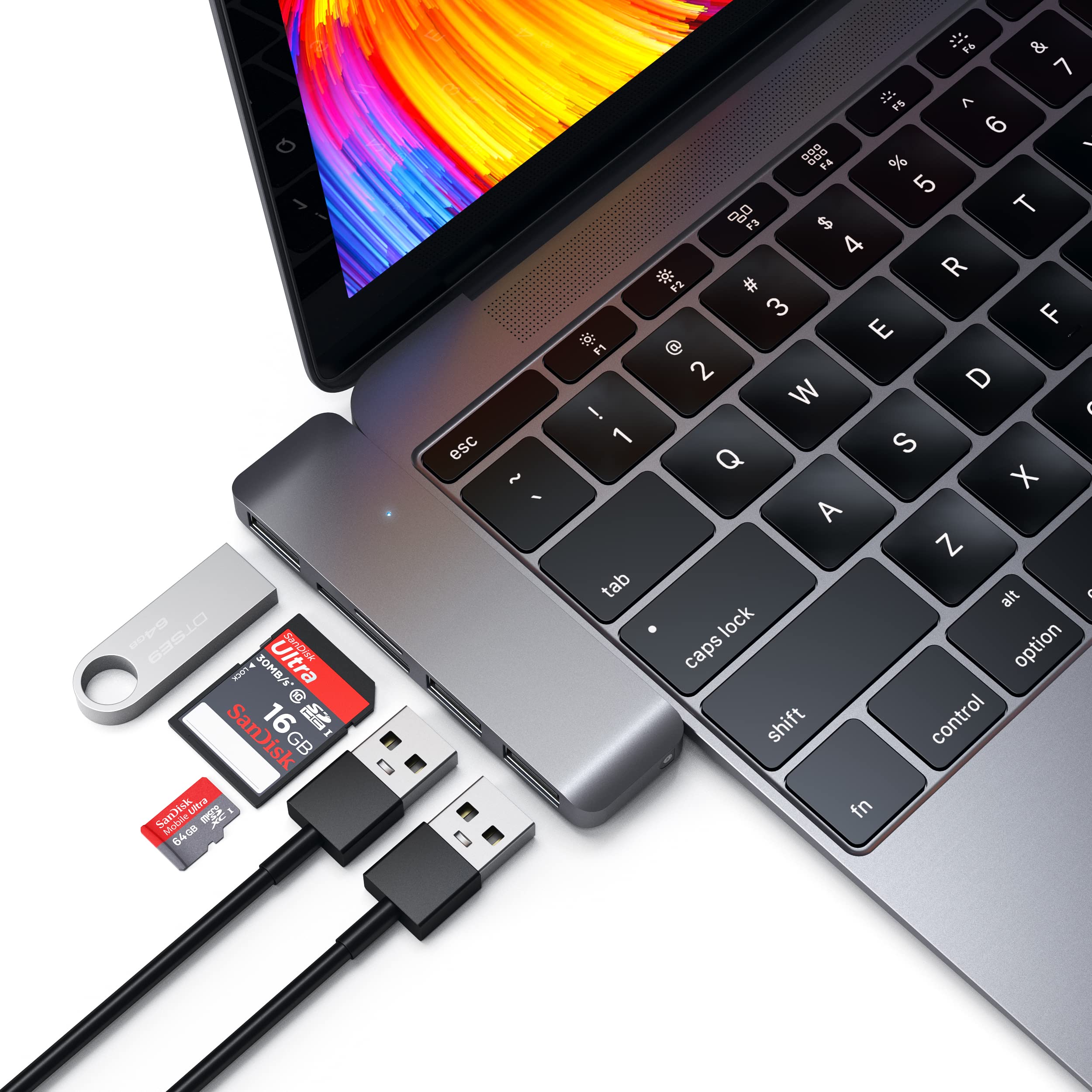 SATECHI Hub USB C 5 in 1 Combo, 3x USB-A 3.0, Argento | 3x Porte USB-A 3.0, lettori Micro/SD, dongle in alluminio, per MacBook Air/Pro/Neo e altro