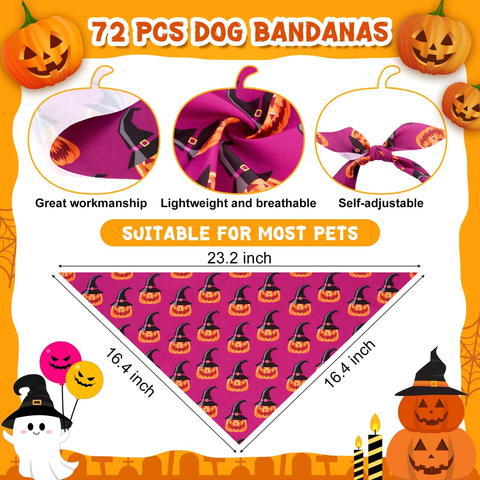 Hundehalstücher für Hunde, Dreieckstuch, Katzenschal, Welpenschal, Haustierhalstücher für Welpen, Katzen, Geburtstagsparty, Kostüm (Halloween), 72 Stück