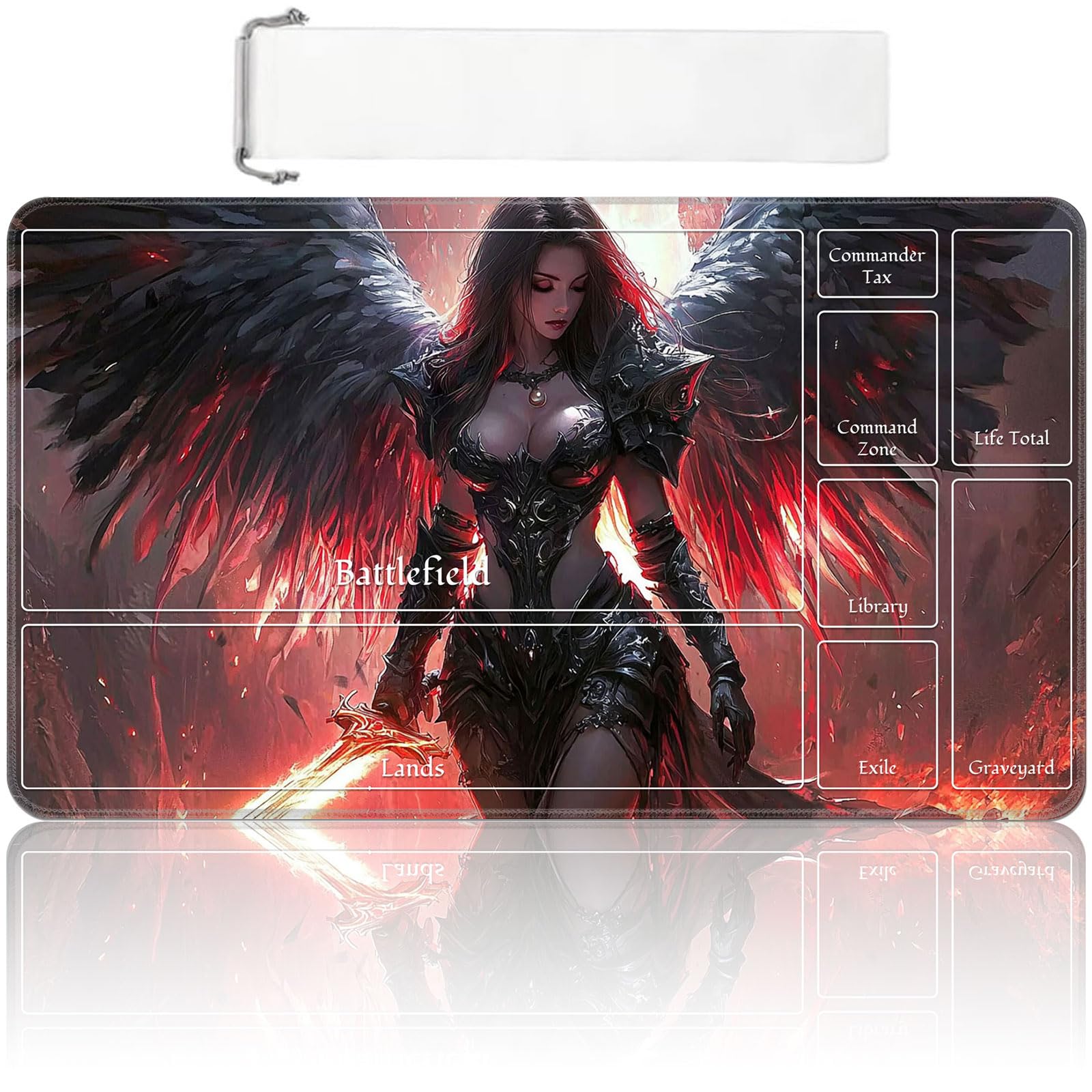 MTG Playmat with Zones 24x14 Inch – Trading Card Game Mat for Magic The Gathering, TCG Playmat with Free Storage Bag, Non-Slip Rubber Base Card Battle Play Mat, Dark Angel