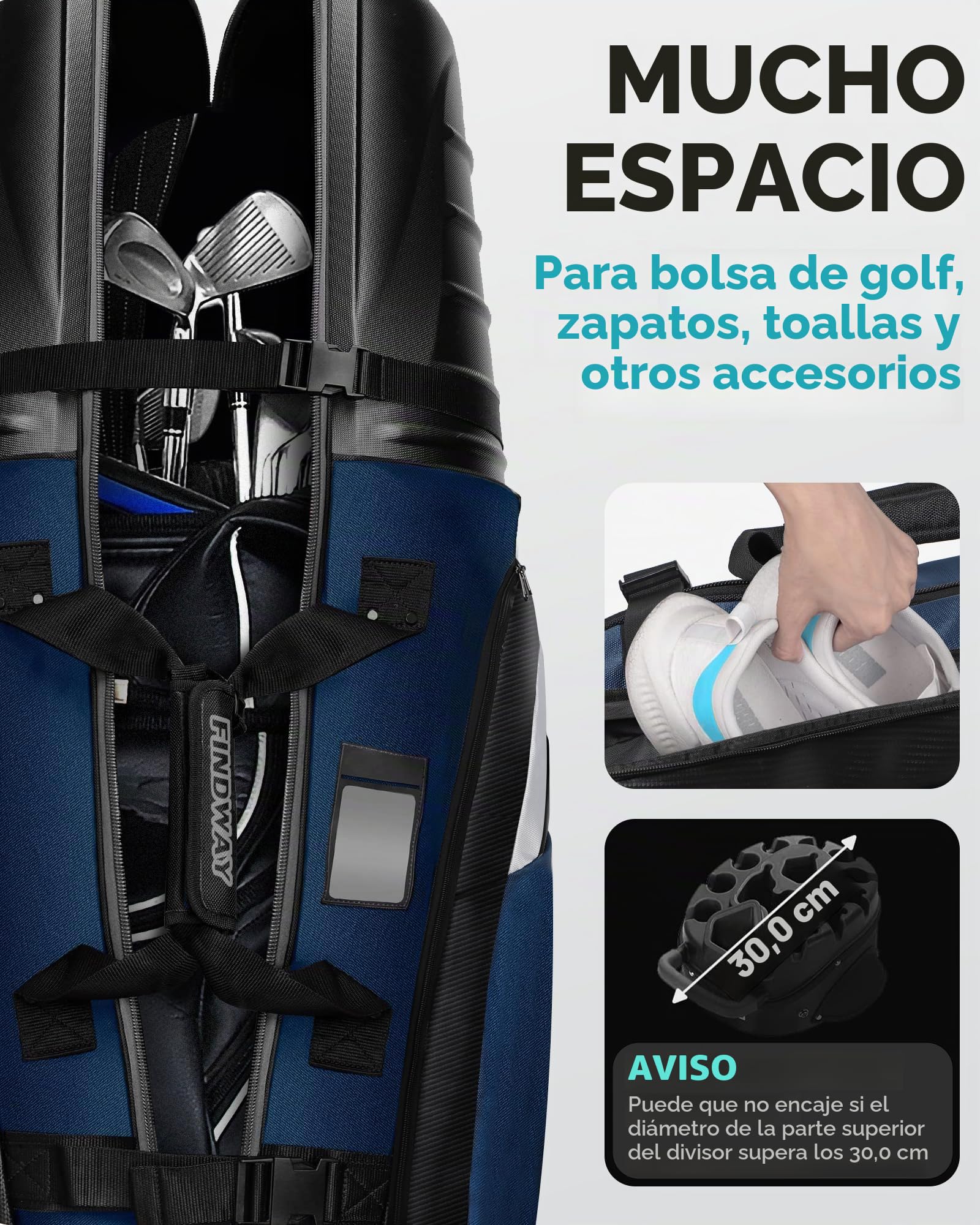 Bolsa de Viaje para Golf Findway con Ruedas, Tejido Oxford 1680D Resistente al Agua y Duradero con Carcasa Rígida de ABS, Bolsa de Viaje para Palos de Golf, Portátil y Apta para Hombres y Mujeres