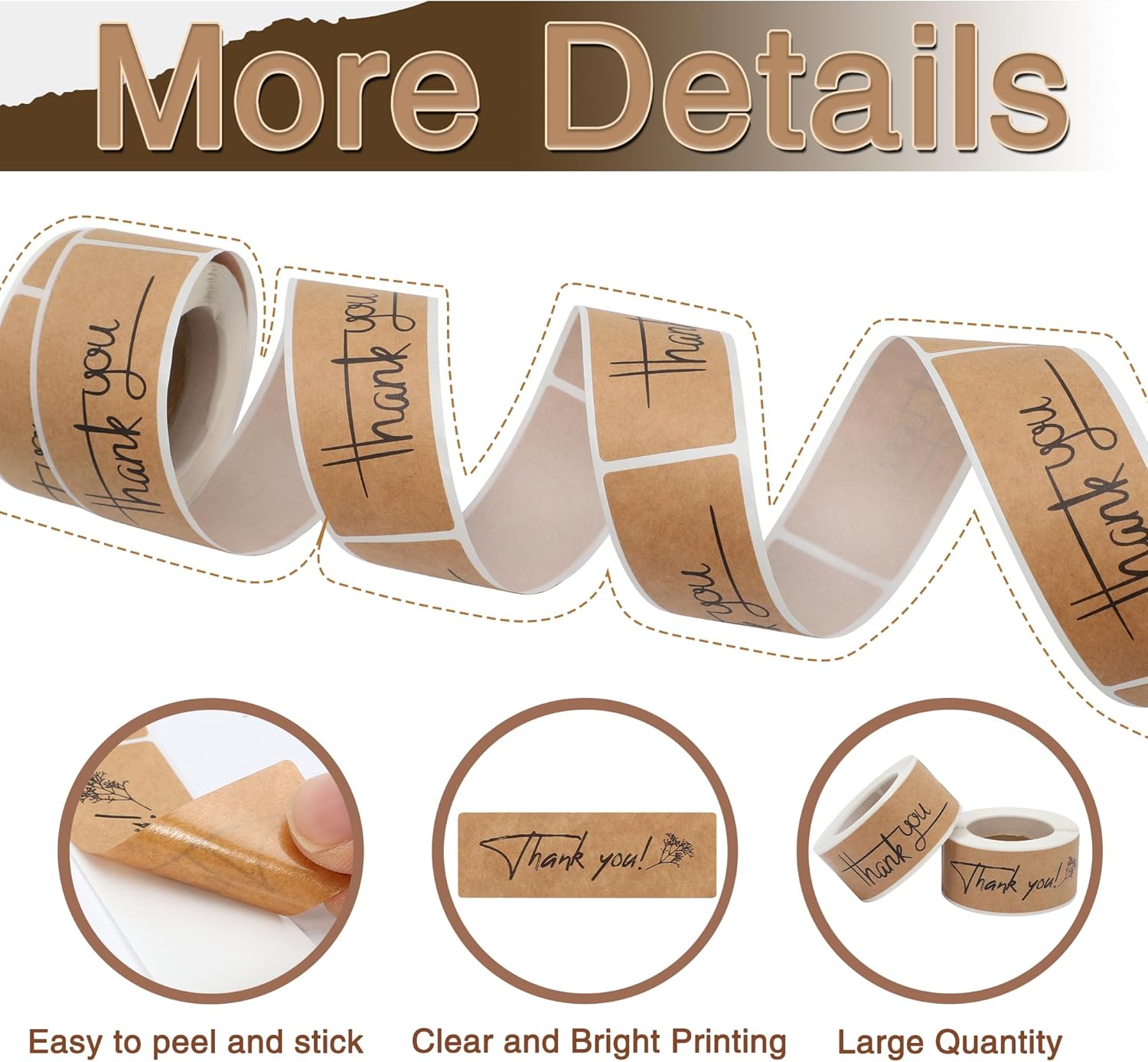 240pcs Thank You Stickers Rectangle Kraft Paper Thank You Labels Stickers for Gift Seal 1''x 3" Self-adhesive Labels for Packaging Sticker Tags for Shopping Small Business DIY Stickers(Style D) - Image 3