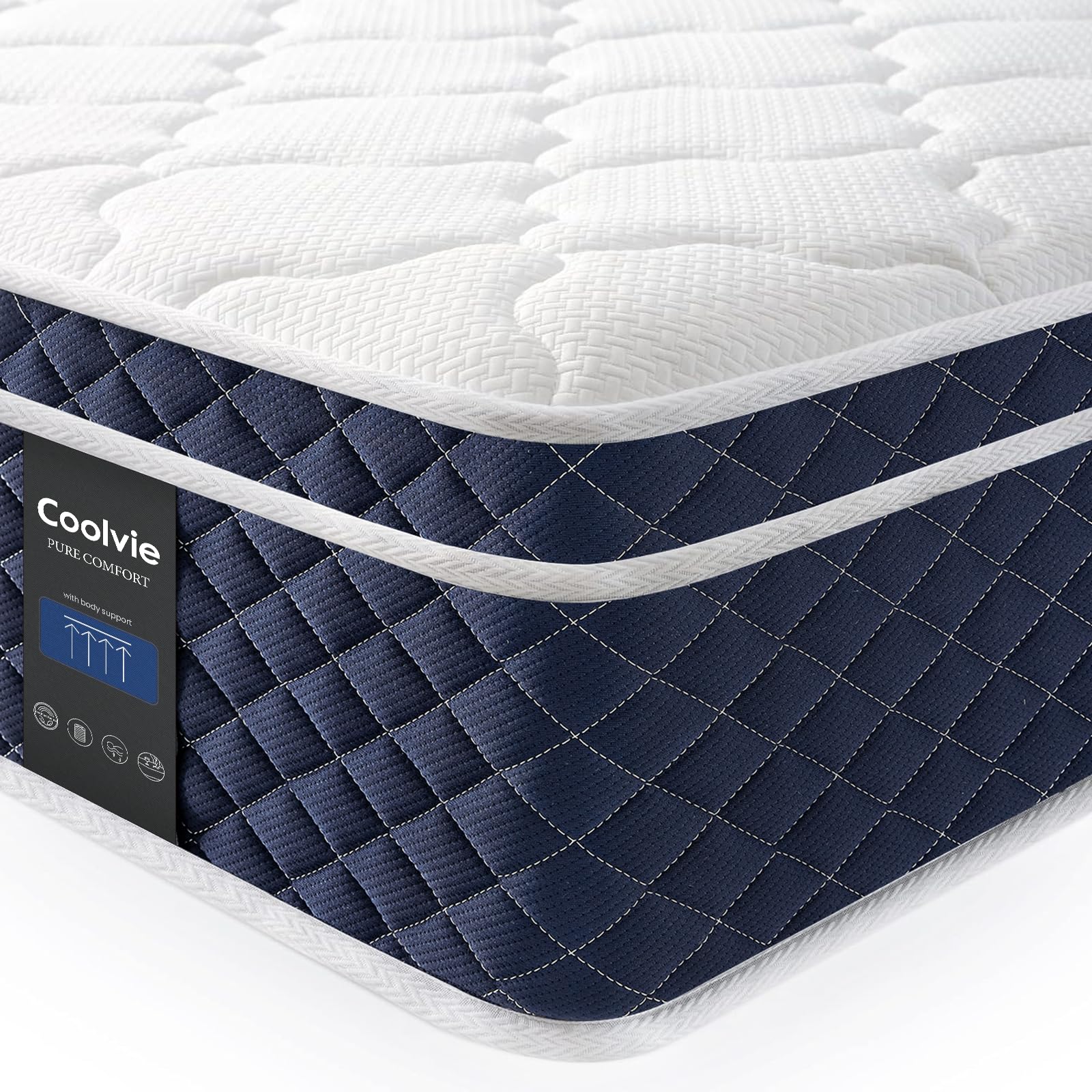 Coolvie Full Size Mattress 12 Inch, Cooling Comfort Support Mattress in A Box, Hybrid Mattress with Memory Foam and Individually Pocket Spring, Medium Plush for Motion Isolation, 100-Night Trial