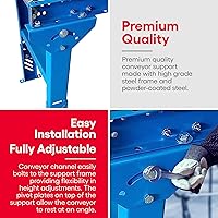 Vista 5 de Ultimation Soporte de rodillo ligero con altura ajustable y rodillos transportadores de acero, acero galvanizado de 12 pulgadas x 3 pies, ideal