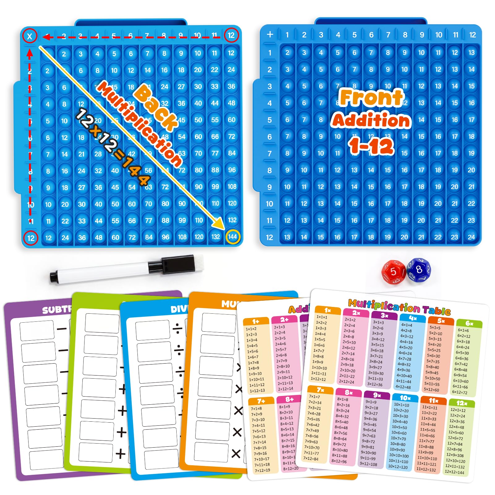 Times Tables and Addition Math Toy,Multiplication Pop Fidget Toy Math Chart
