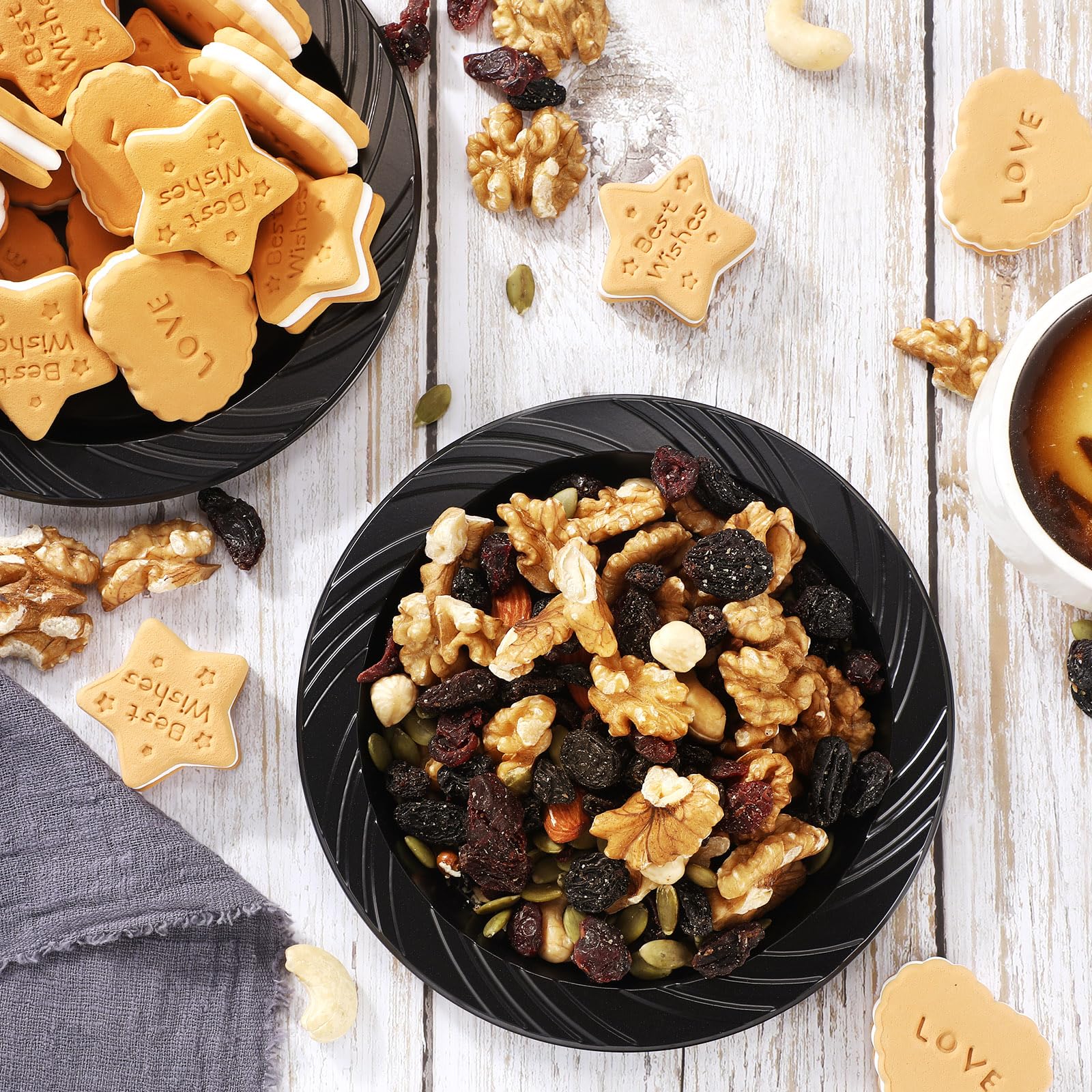 Zhehao 400 Pcs Disposable Plastic Plates in Bulk Round Dinner Plates for Party Dessert Birthdays, Weddings, Bbq, Travel, and Events (Black,6 Inch)