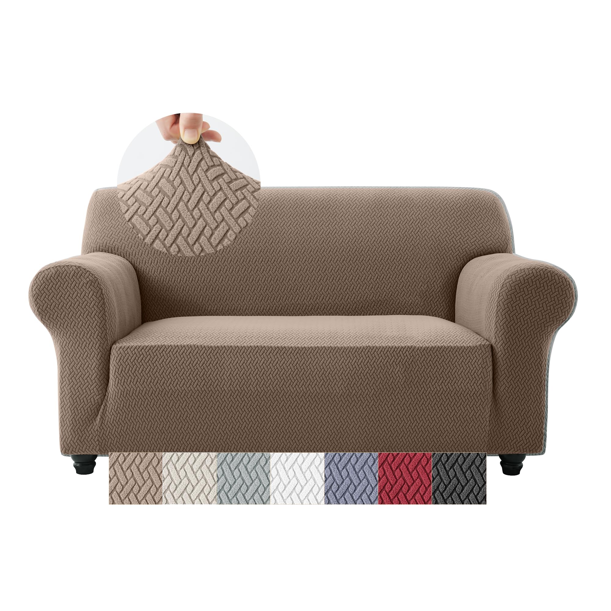 Moonlight Bedding Coffee/Sand High Stretch Sofa Cover 2 Seater – Spandex Elastic Fit Sofa Slipcovers, Soft Washable Furniture Protector For Pets/Kids/Dogs, Non Slip Couch Covers (Fits 57"–70")