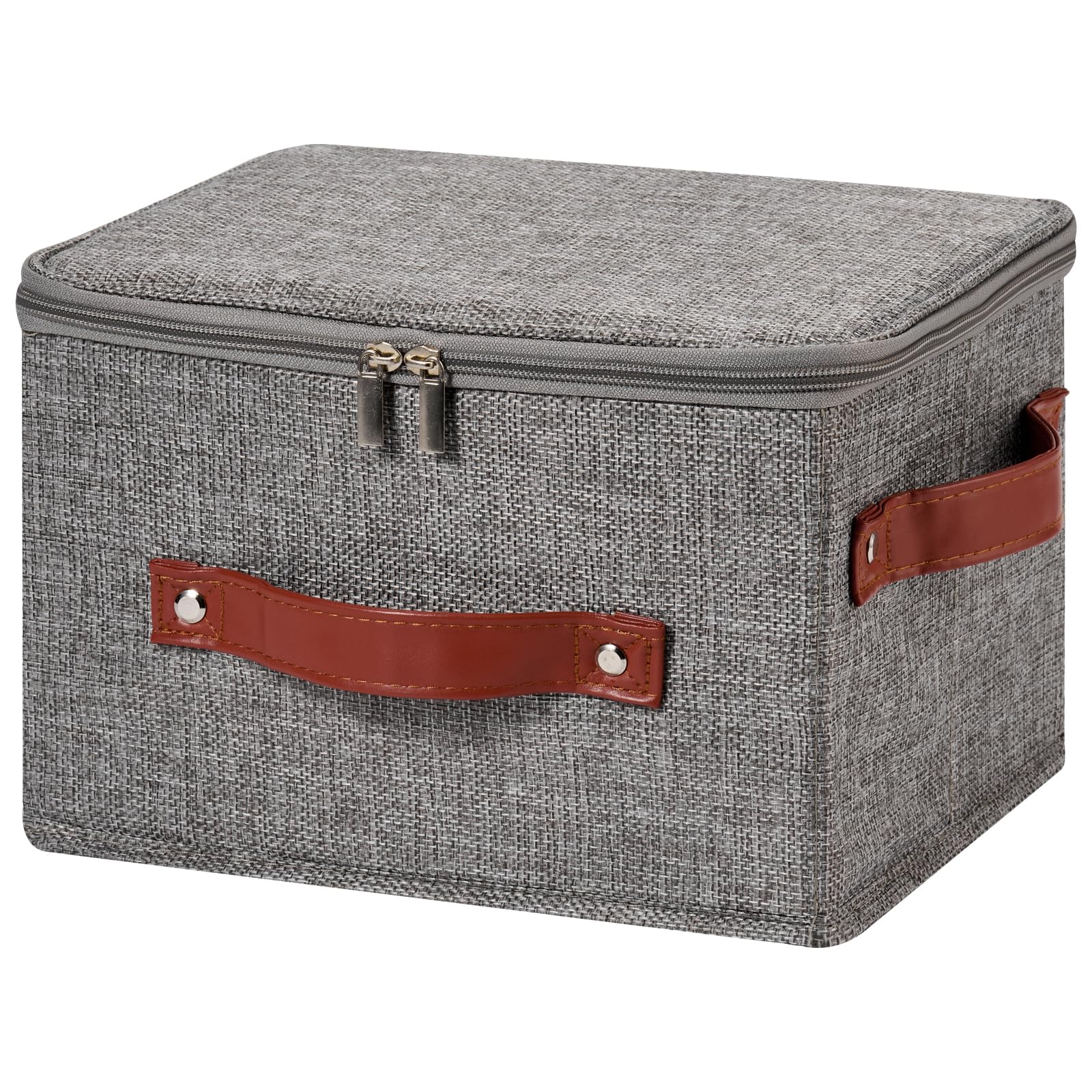 Storage Bin Box with Zippered Lid Decorative Collapsible Basket