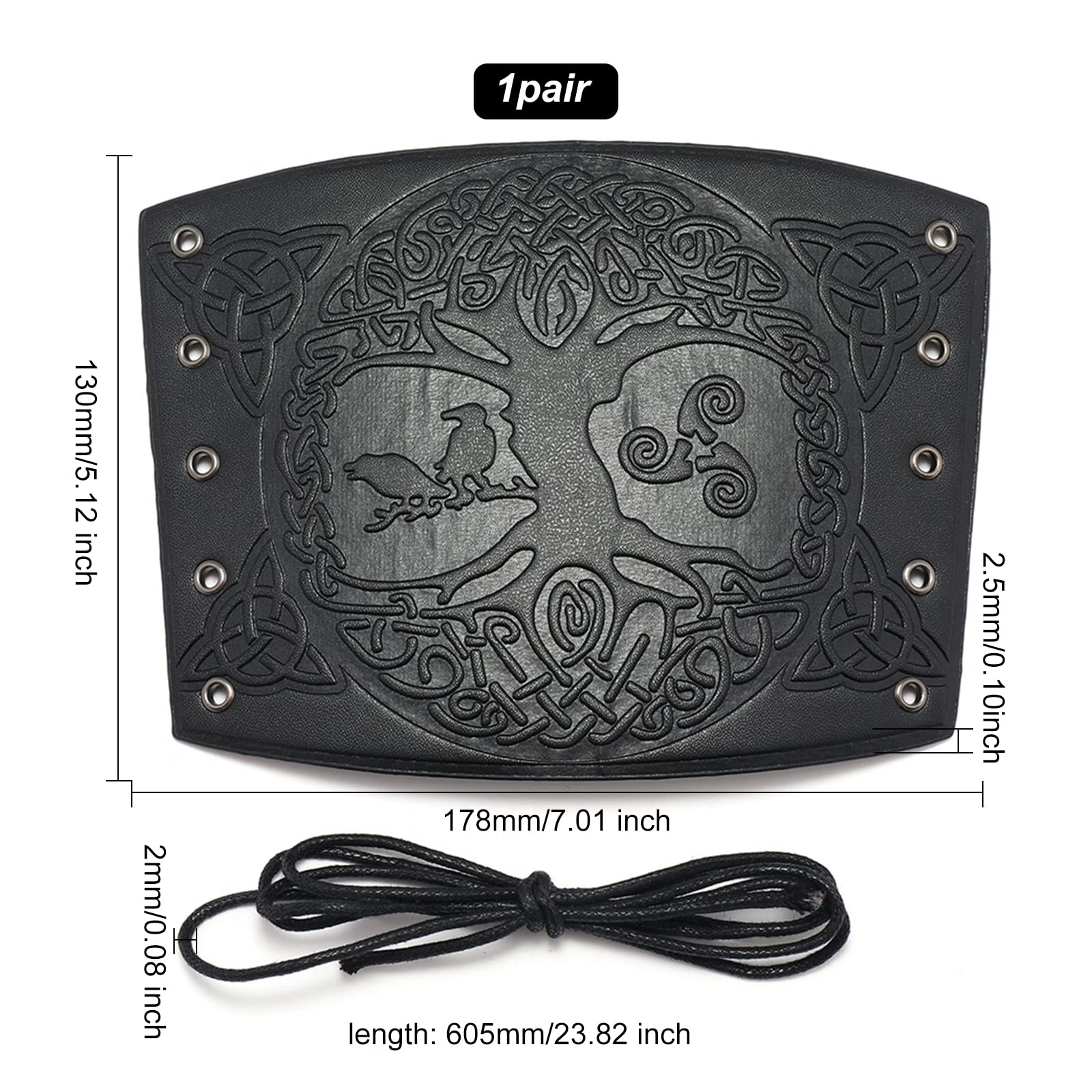 GORGECRAFT 2PCS Brazalete de Cuero con Patrón de Árbol de la Vida Brazaletes de Muñequera Protectores de Brazo Protector de Brazo Hebilla de Tiro con Arco Brazaletes de Cuero Unisex Brazalete(Negro) — view 2