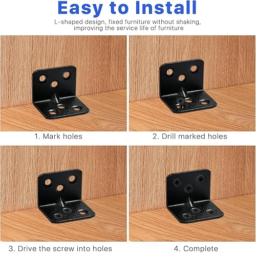 Miniatura 4 de Worldity Lron - Soporte de esquina con 300 tornillos, 50 piezas, soportes de esquina con 300 tornillos, soportes angulares para mesa de cama